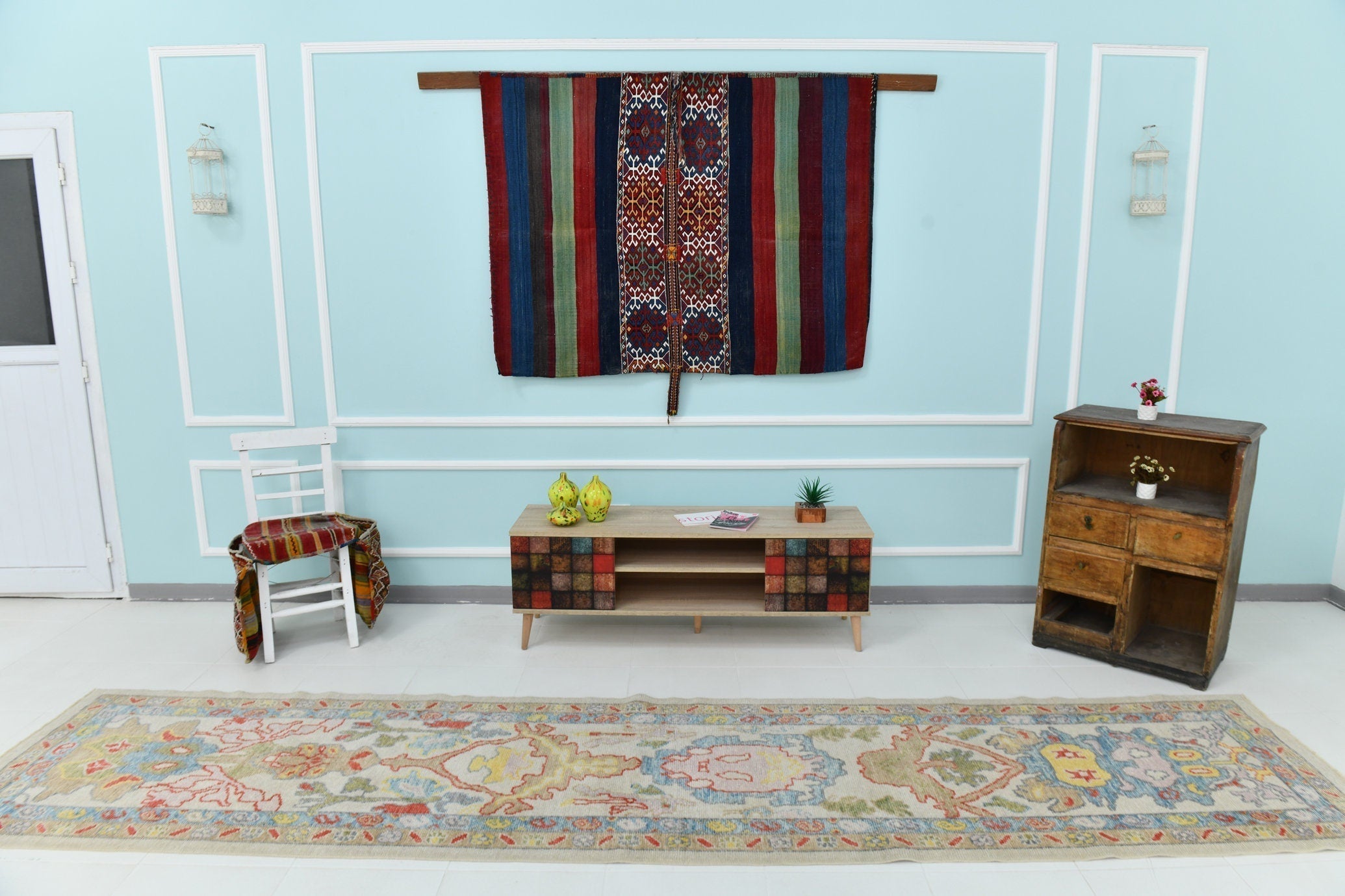 Turkish Vintage Oushak Rug 3’0’ x 13’6’