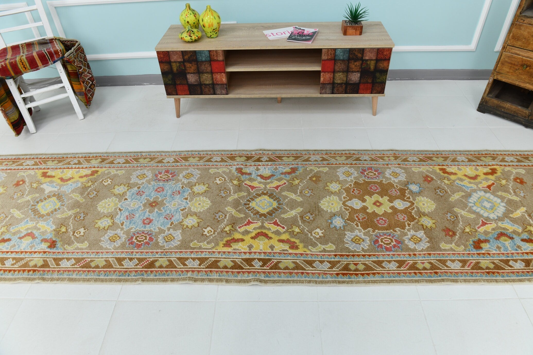 Turkish Vintage Oushak Rug 3’0’ x 15’10’