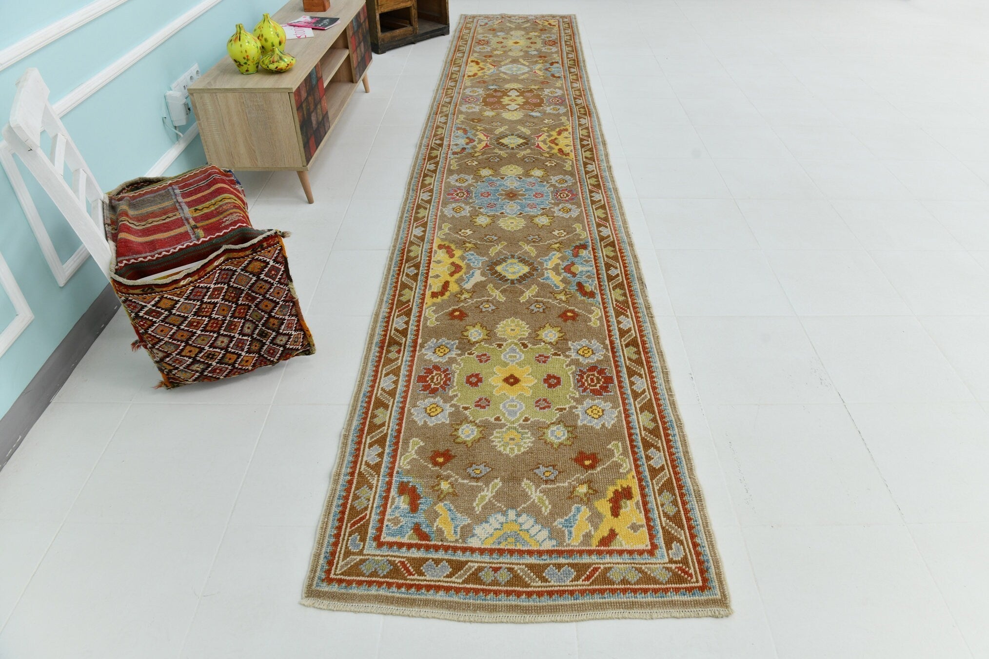 Turkish Vintage Oushak Rug 3’0’ x 15’10’