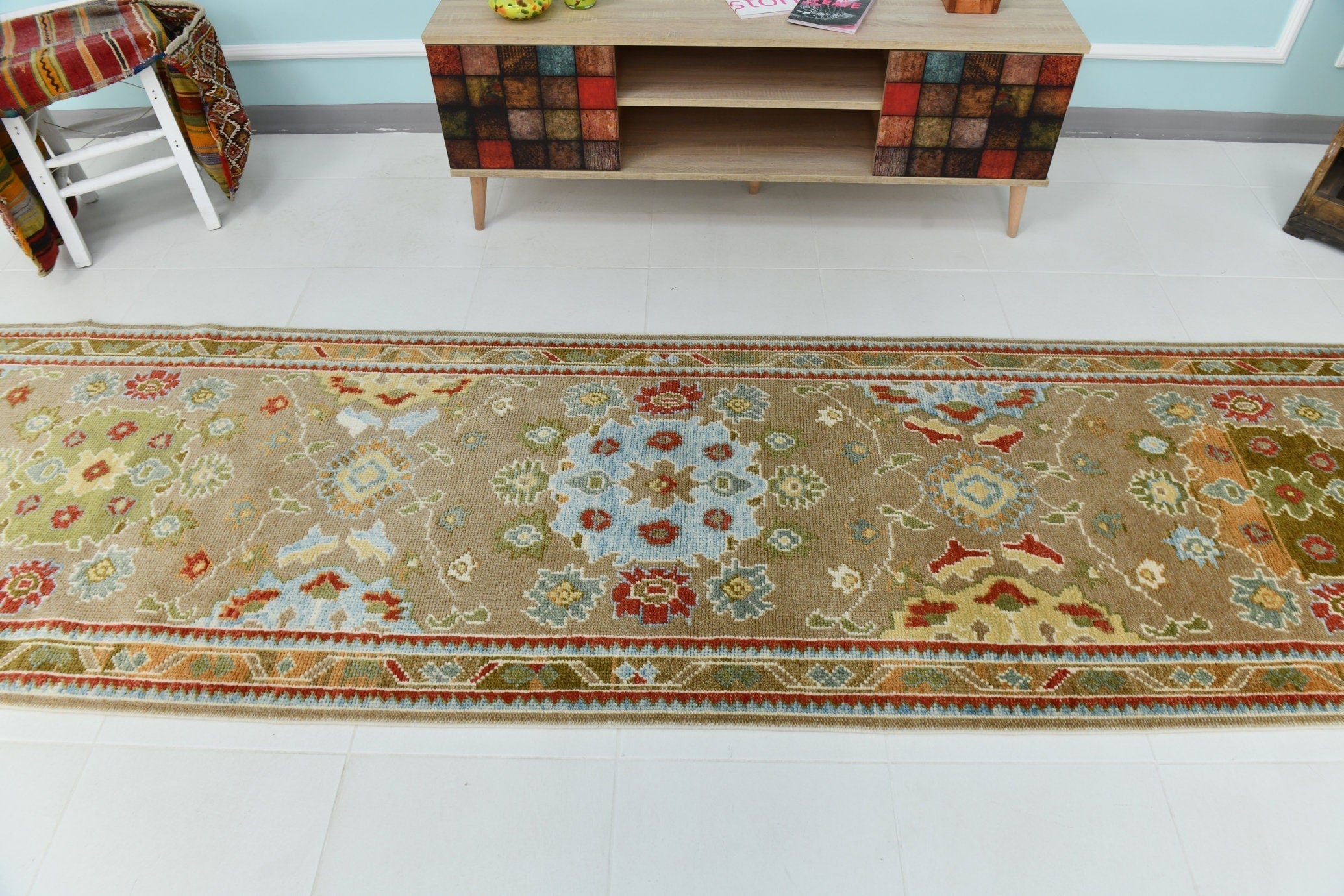 Turkish Vintage Oushak Rug 3’1’ x 12’1’