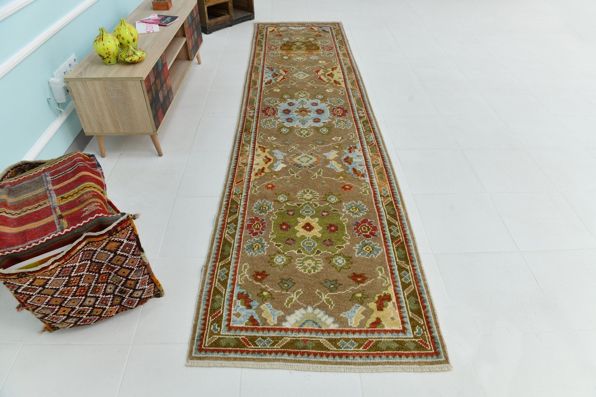 Turkish Vintage Oushak Rug 3’1’ x 12’1’
