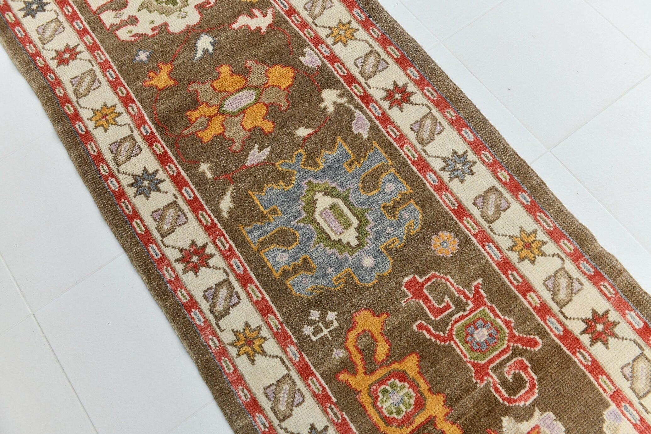 Turkish Vintage Oushak Rug 3’1’ x 12’10’