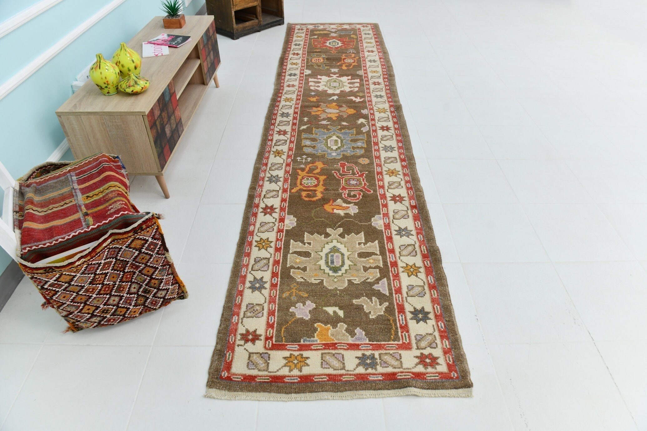 Turkish Vintage Oushak Rug 3’1’ x 12’10’