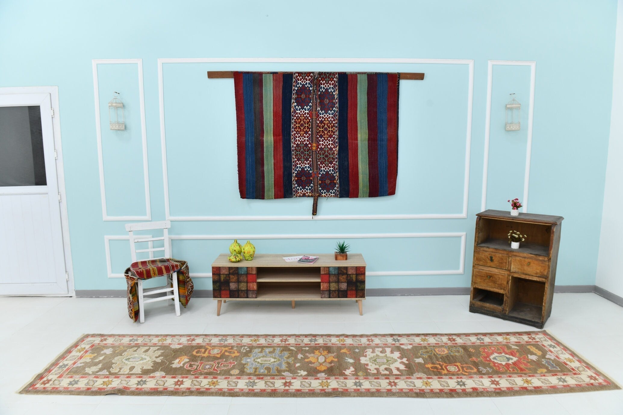 Turkish Vintage Oushak Rug 3’1’ x 12’10’