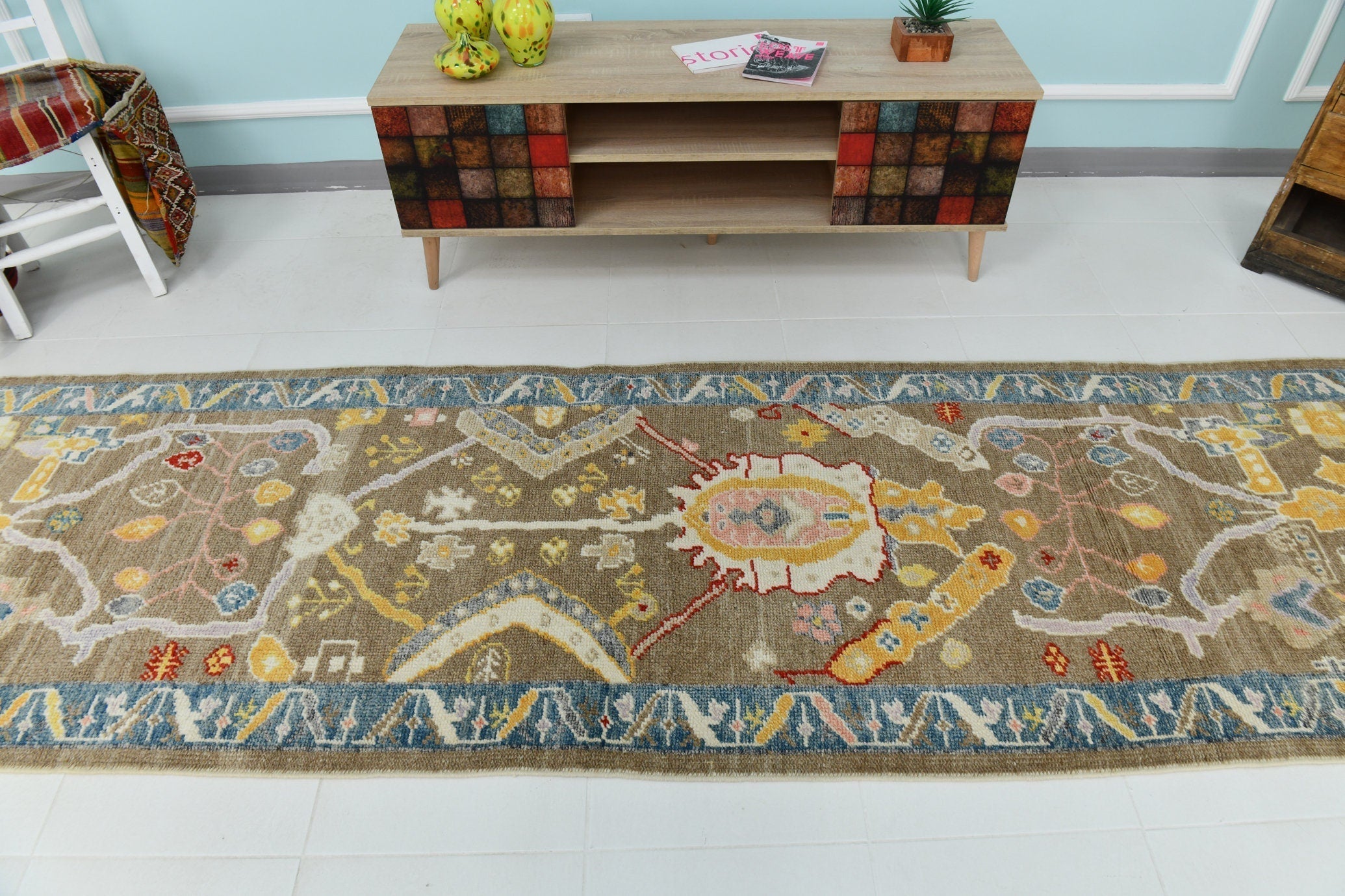 Turkish Vintage Oushak Rug 3’1’ x 12’11’