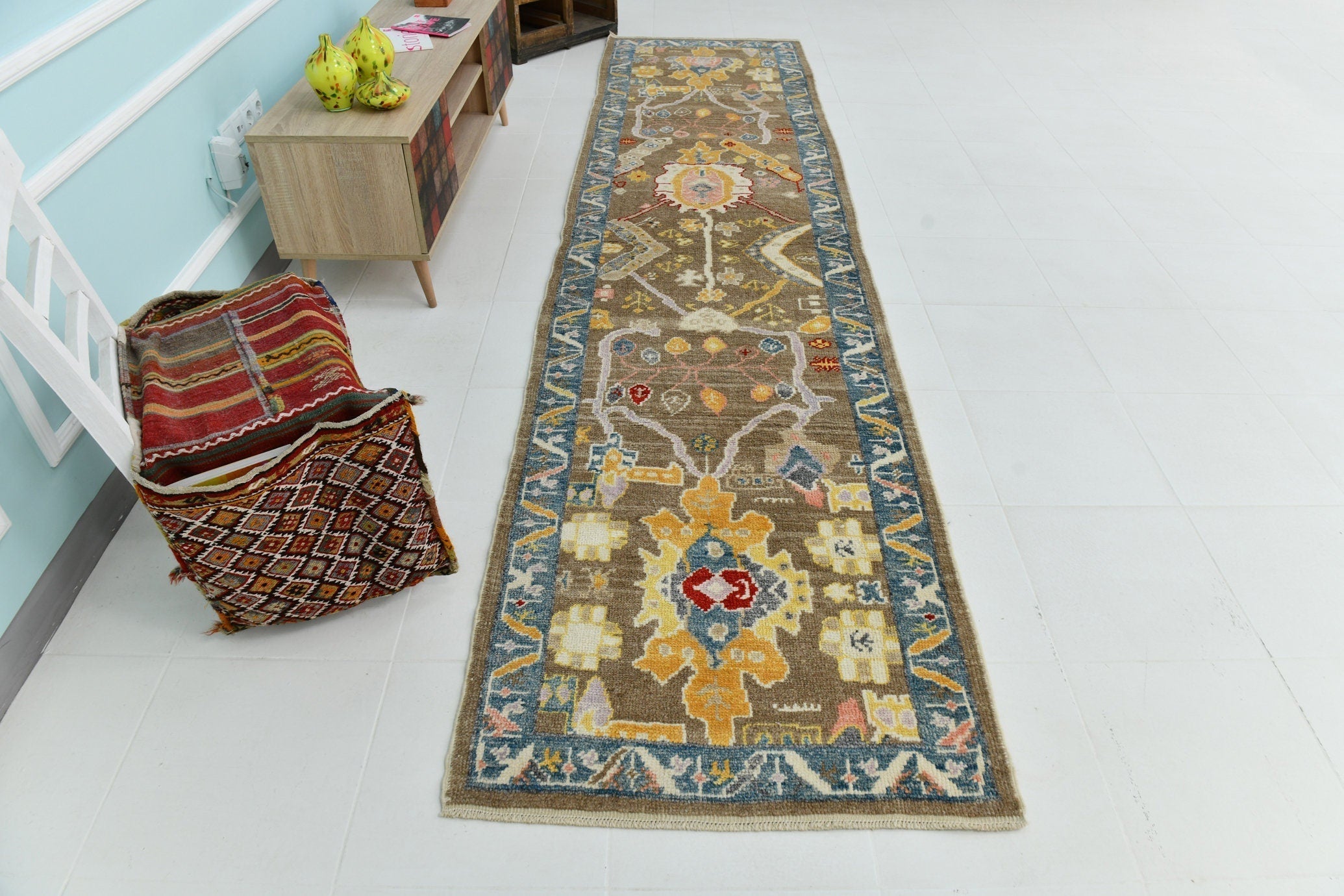 Turkish Vintage Oushak Rug 3’1’ x 12’11’