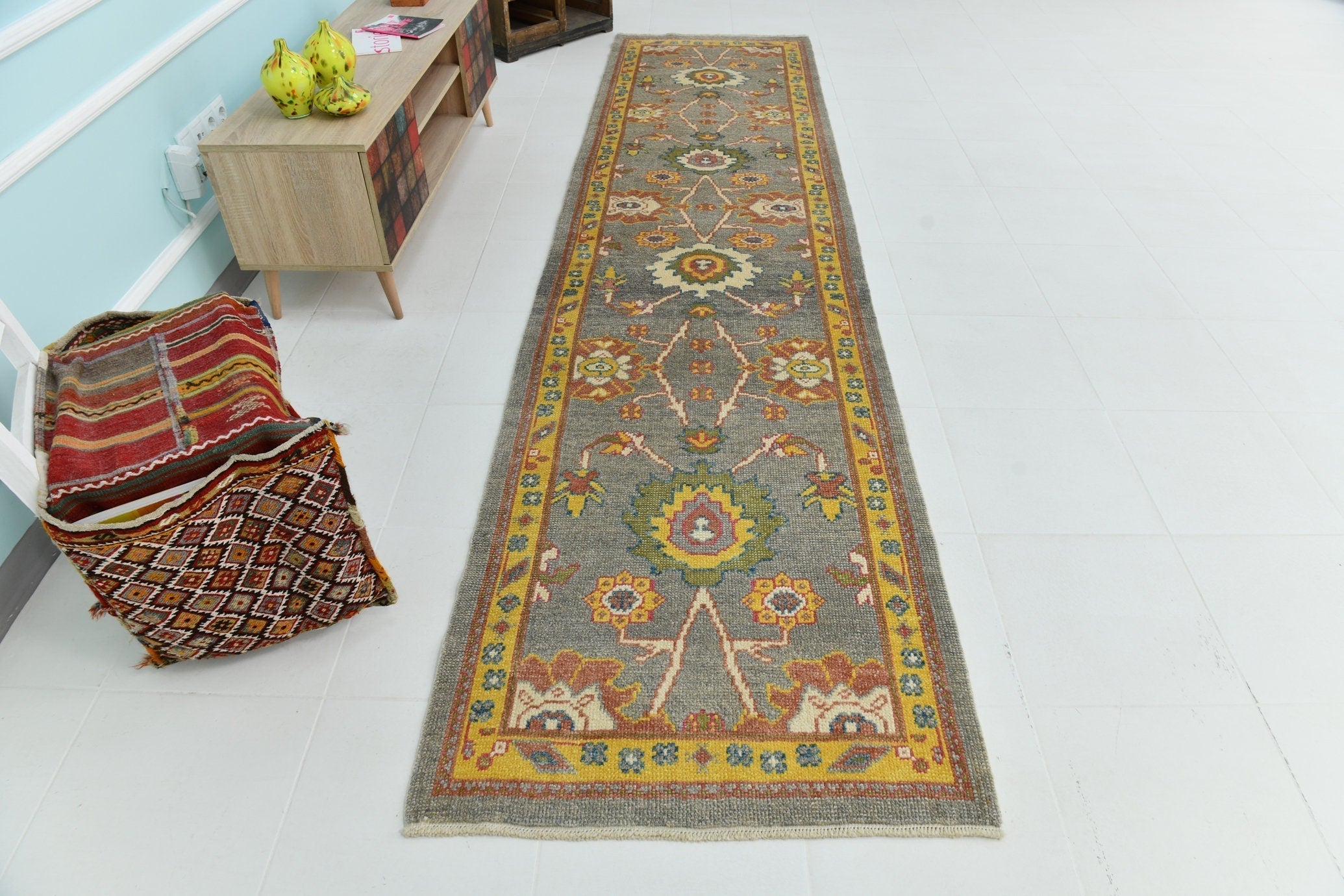 Turkish Vintage Oushak Rug 3’1’ x 12’8’