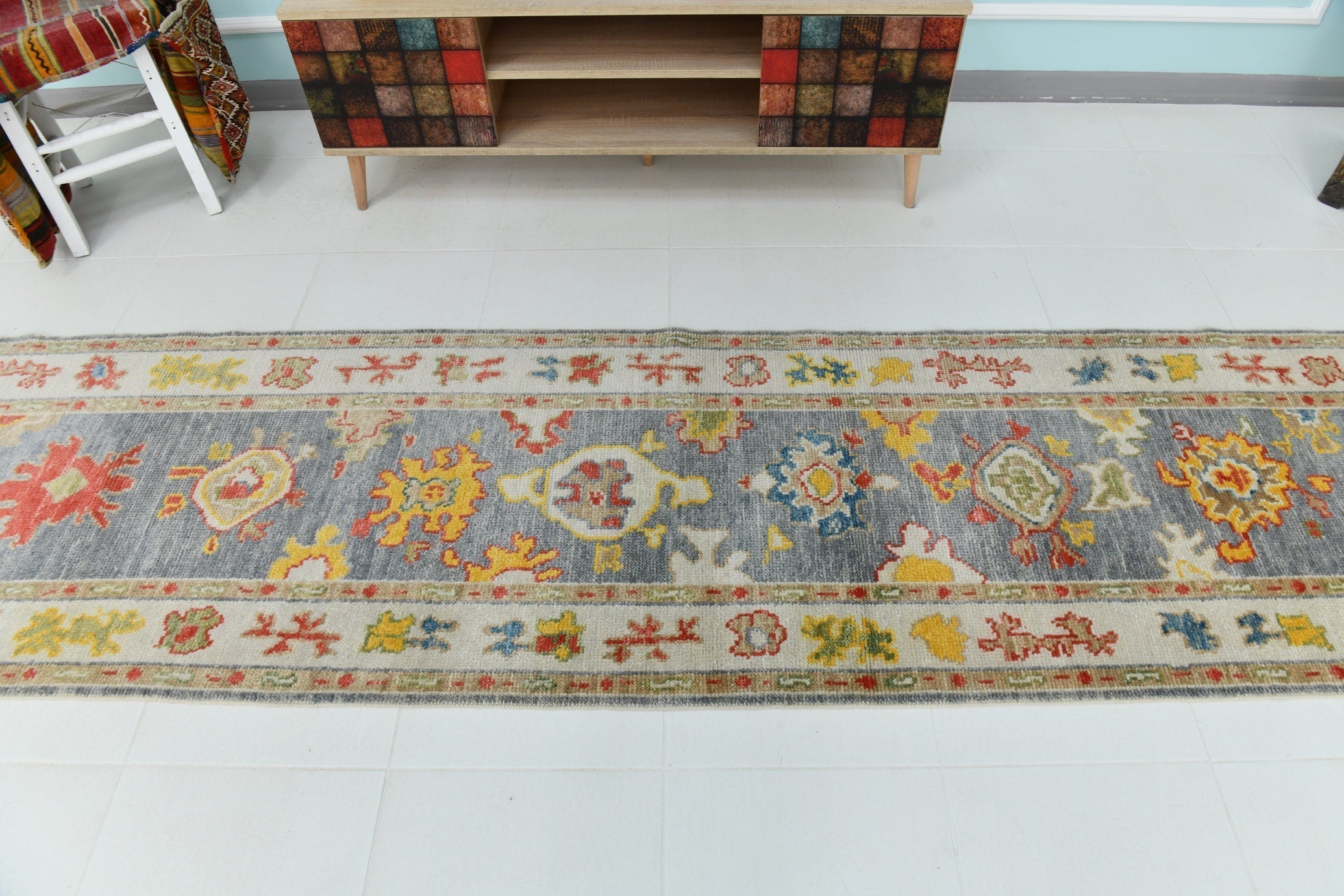 Turkish Vintage Oushak Rug 3’1’ x 13’9’