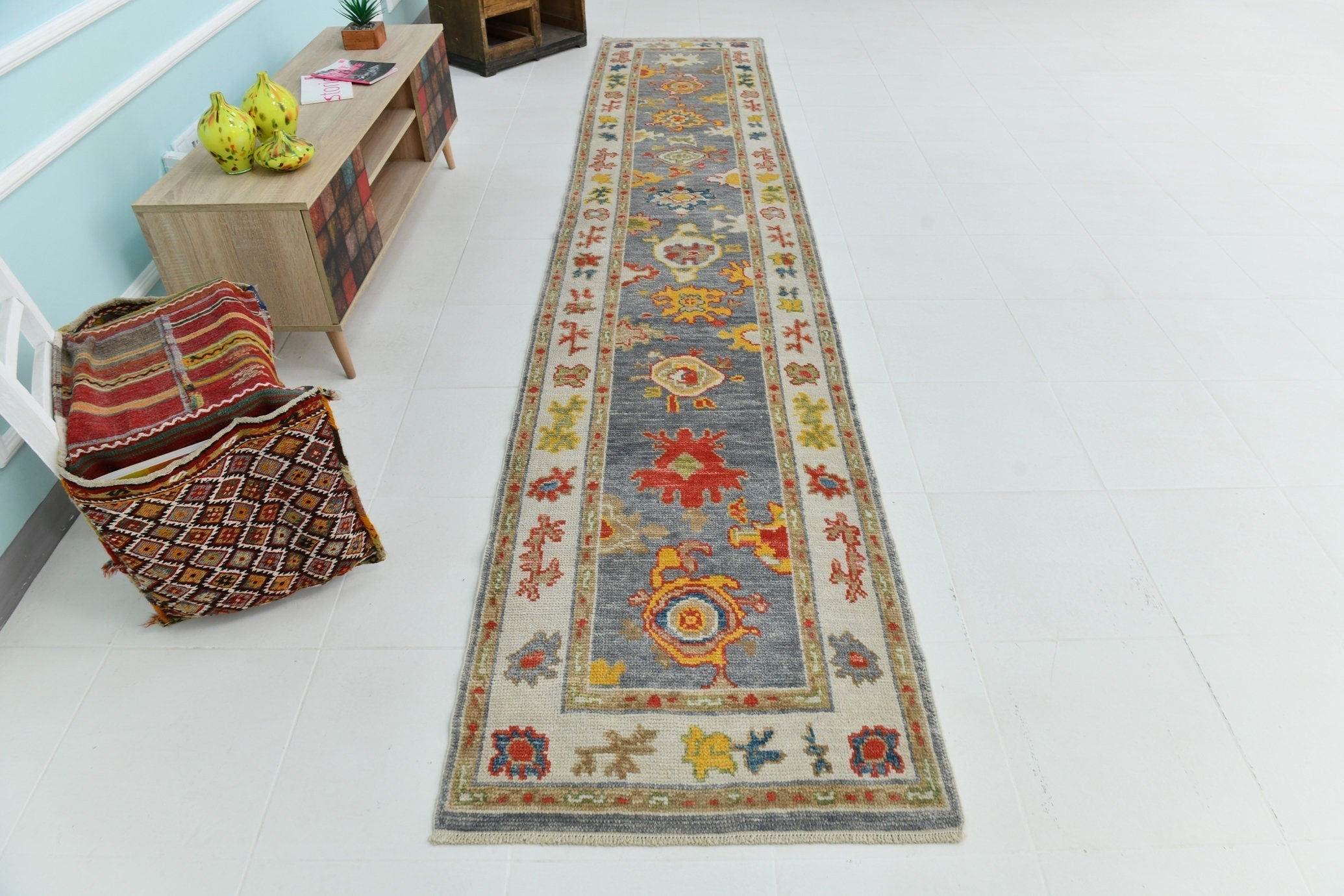 Turkish Vintage Oushak Rug 3’1’ x 13’9’