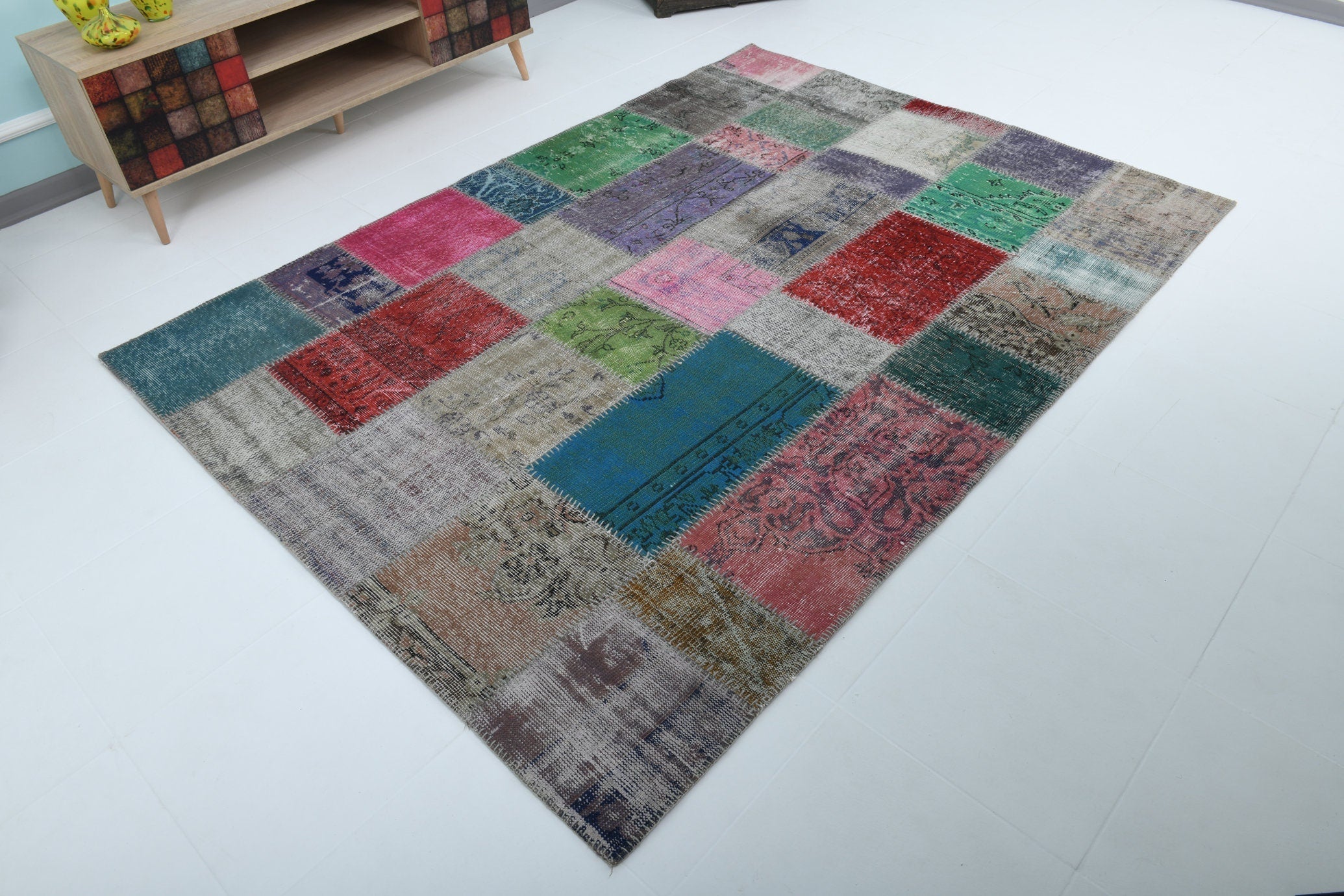 Turkish Vintage Patchwork Rug 7’11’ x 5’9’