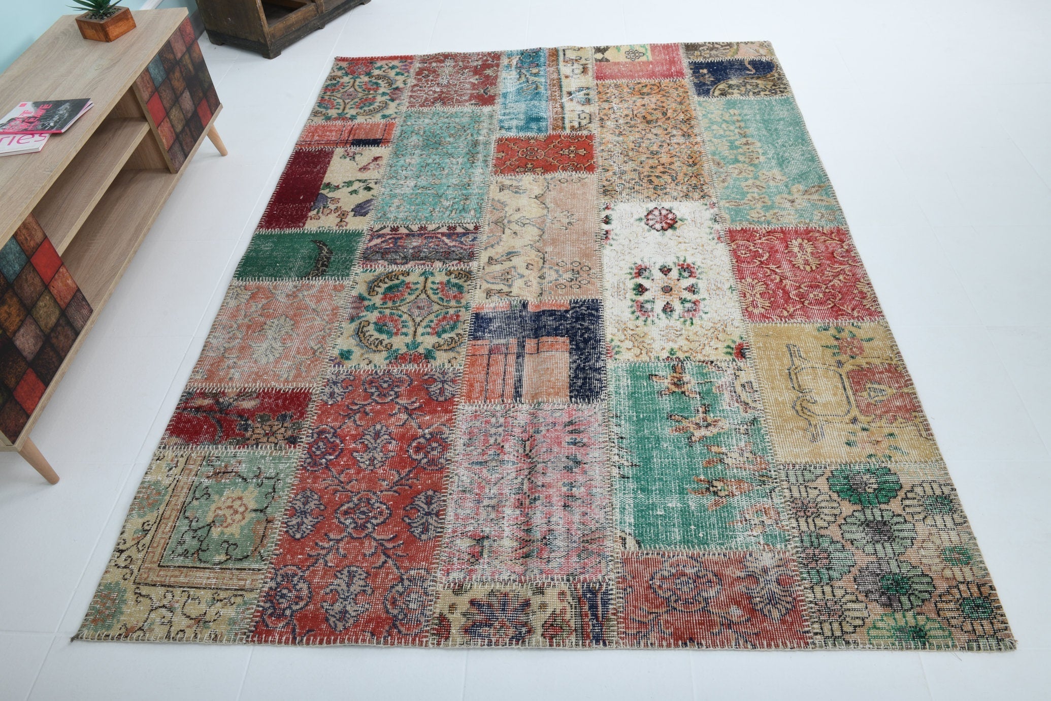 Turkish Vintage Patchwork Rug 7’11’ x 5’9’