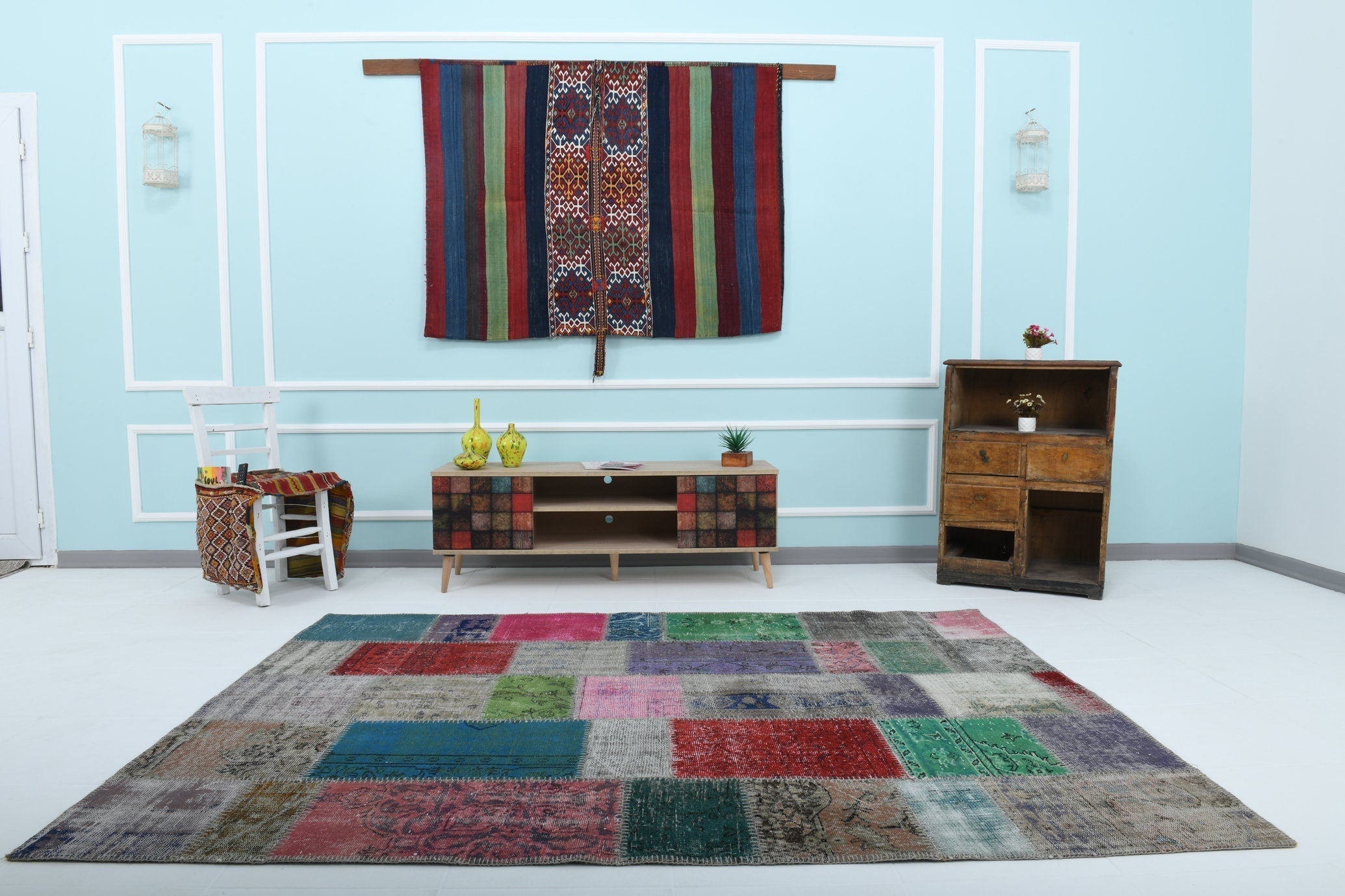 Turkish Vintage Patchwork Rug 7’11’ x 5’9’
