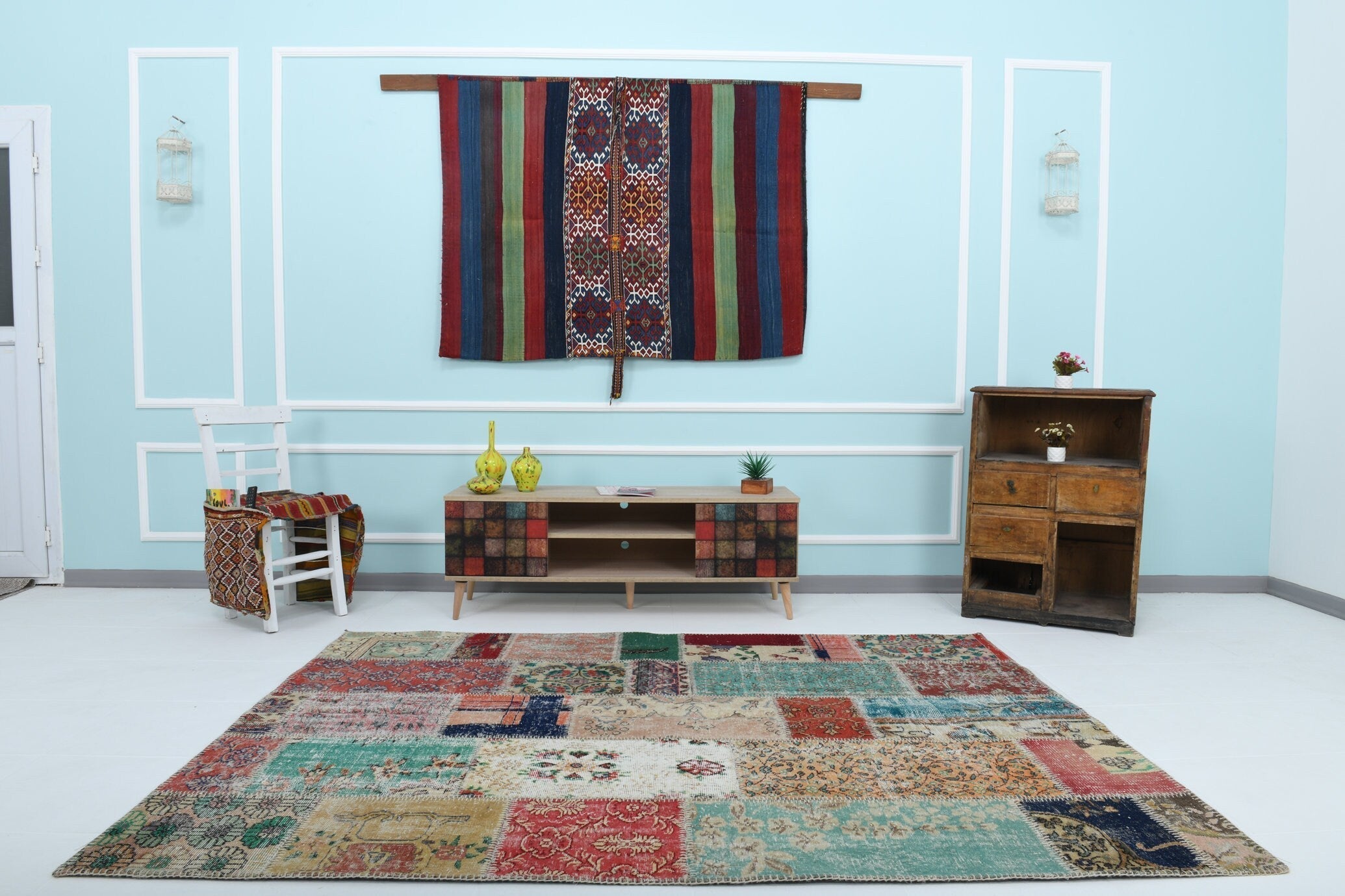 Turkish Vintage Patchwork Rug 7’11’ x 5’9’