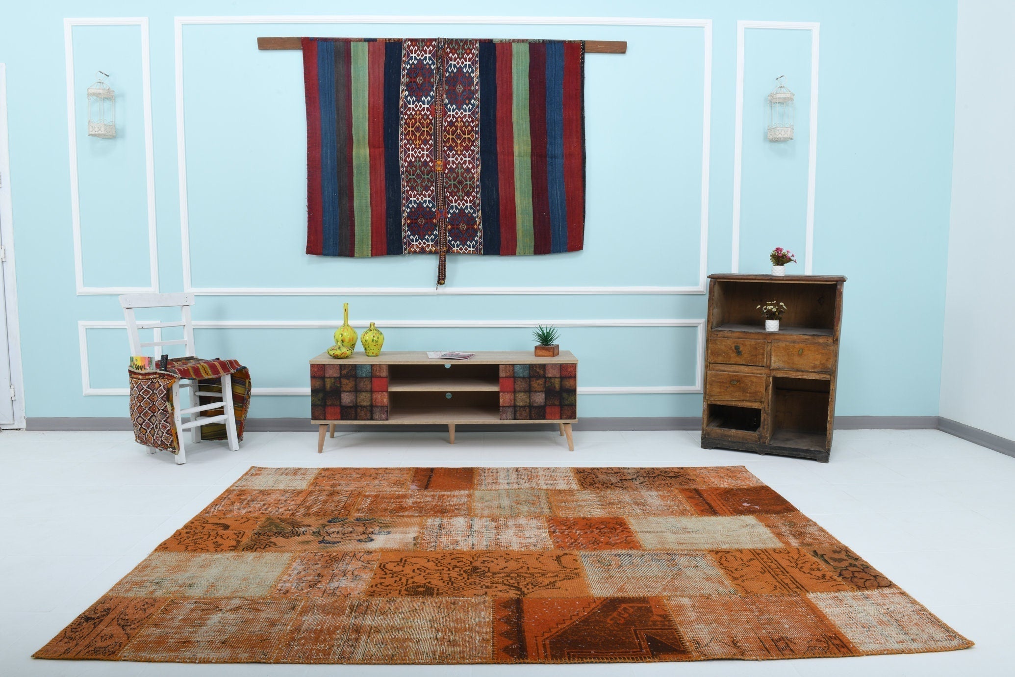 Turkish Vintage Patchwork Rug 7’12’ x 5’9’