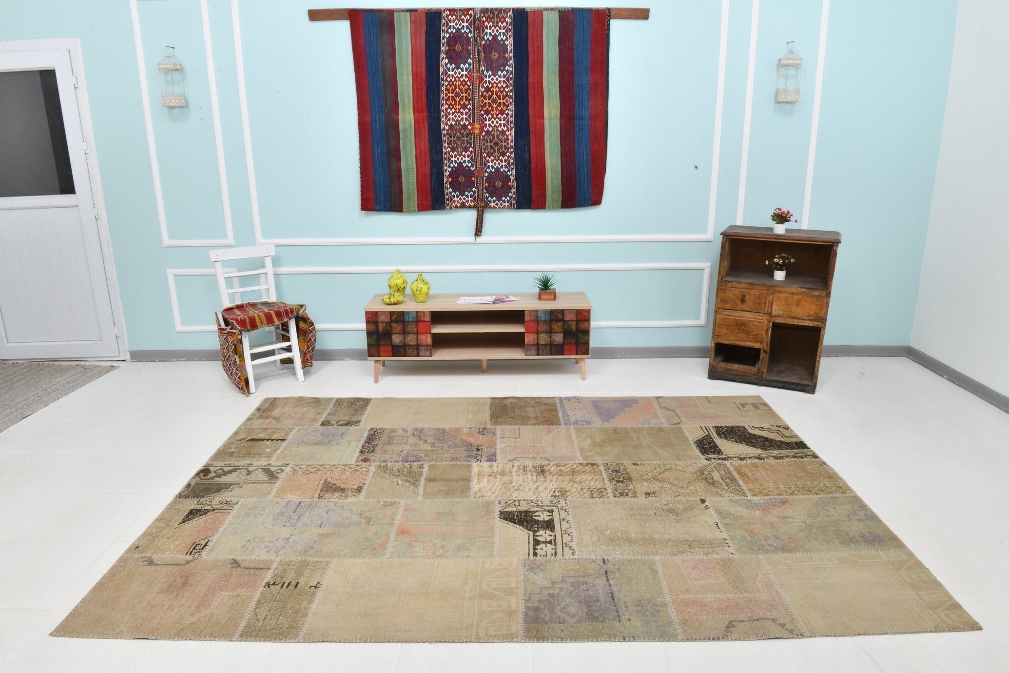 Turkish Vintage Patchwork Rug 9’10’ x 6’10’