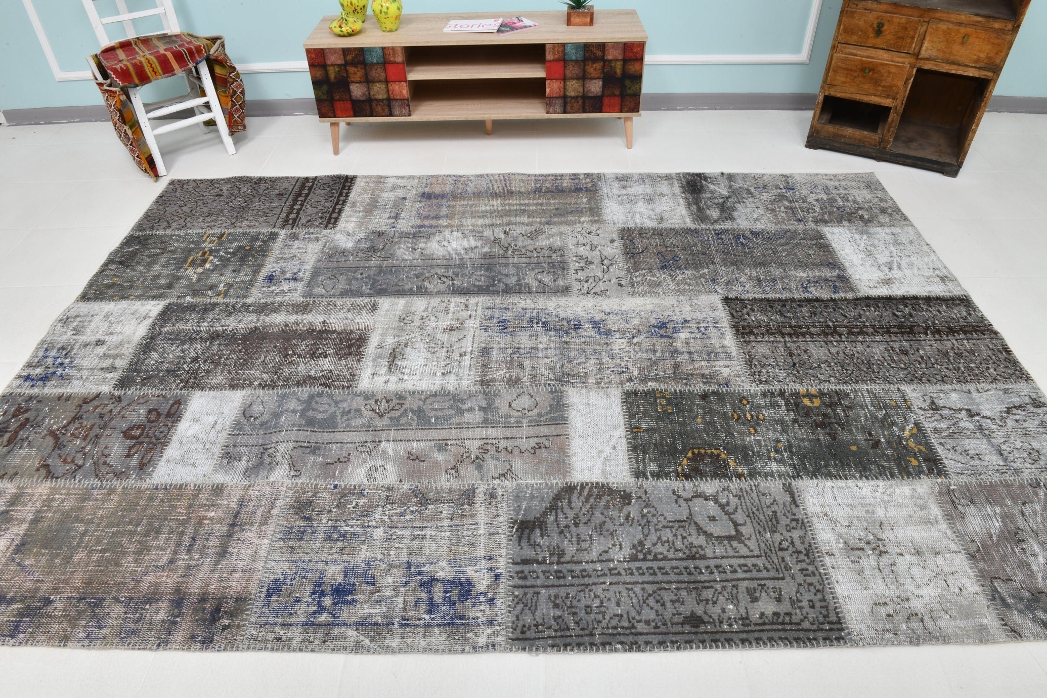Turkish Vintage Patchwork Rug 9’11’ x 6’10’