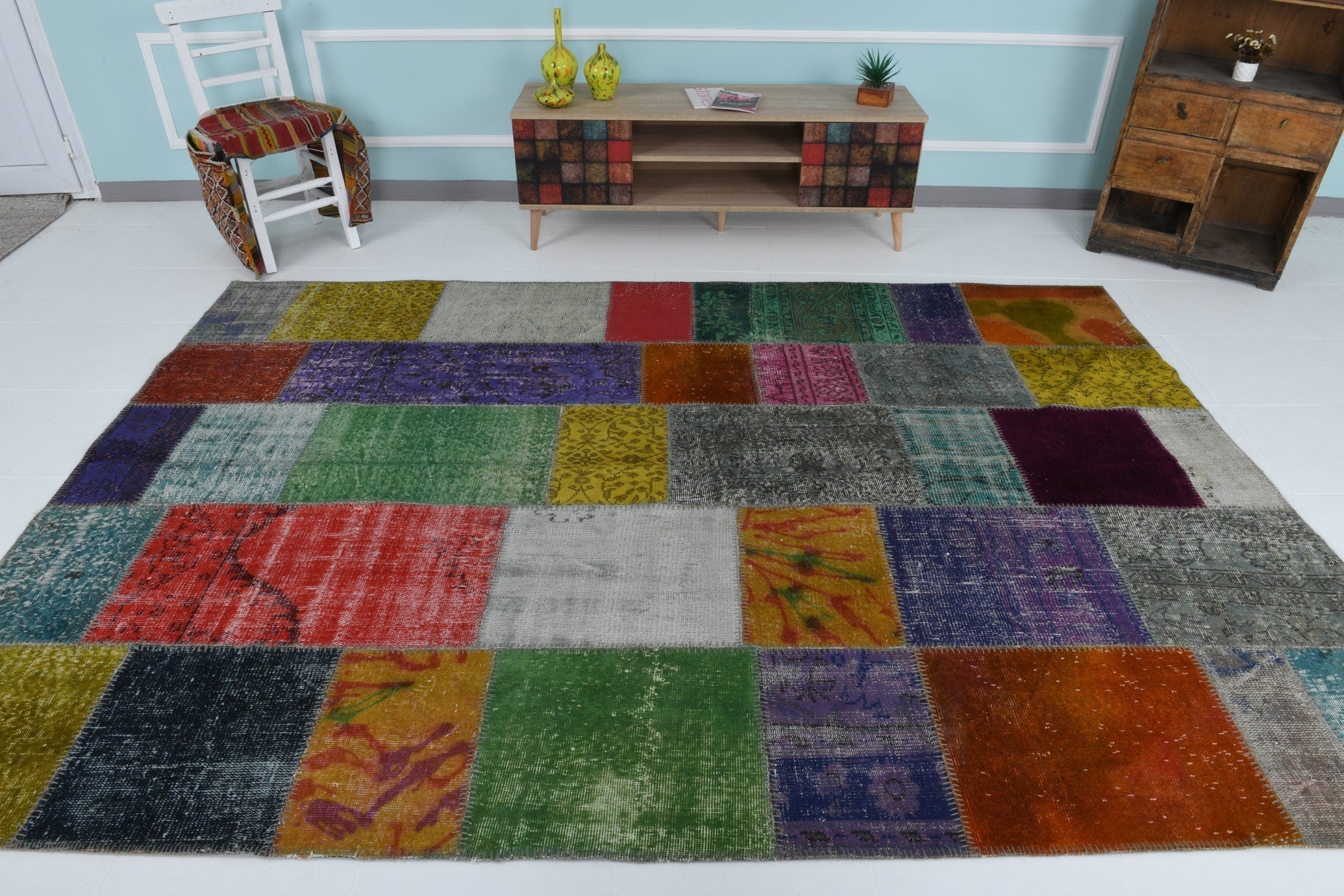 Turkish Vintage Patchwork Rug 9’11’ x 6’10’