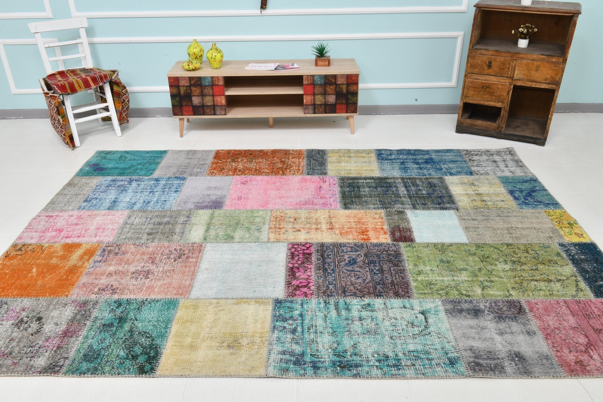 Turkish Vintage Patchwork Rug 9’11’ x 6’11’