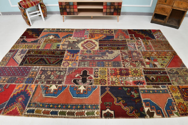 Turkish Vintage Patchwork Rug 9’11’ x 6’6’