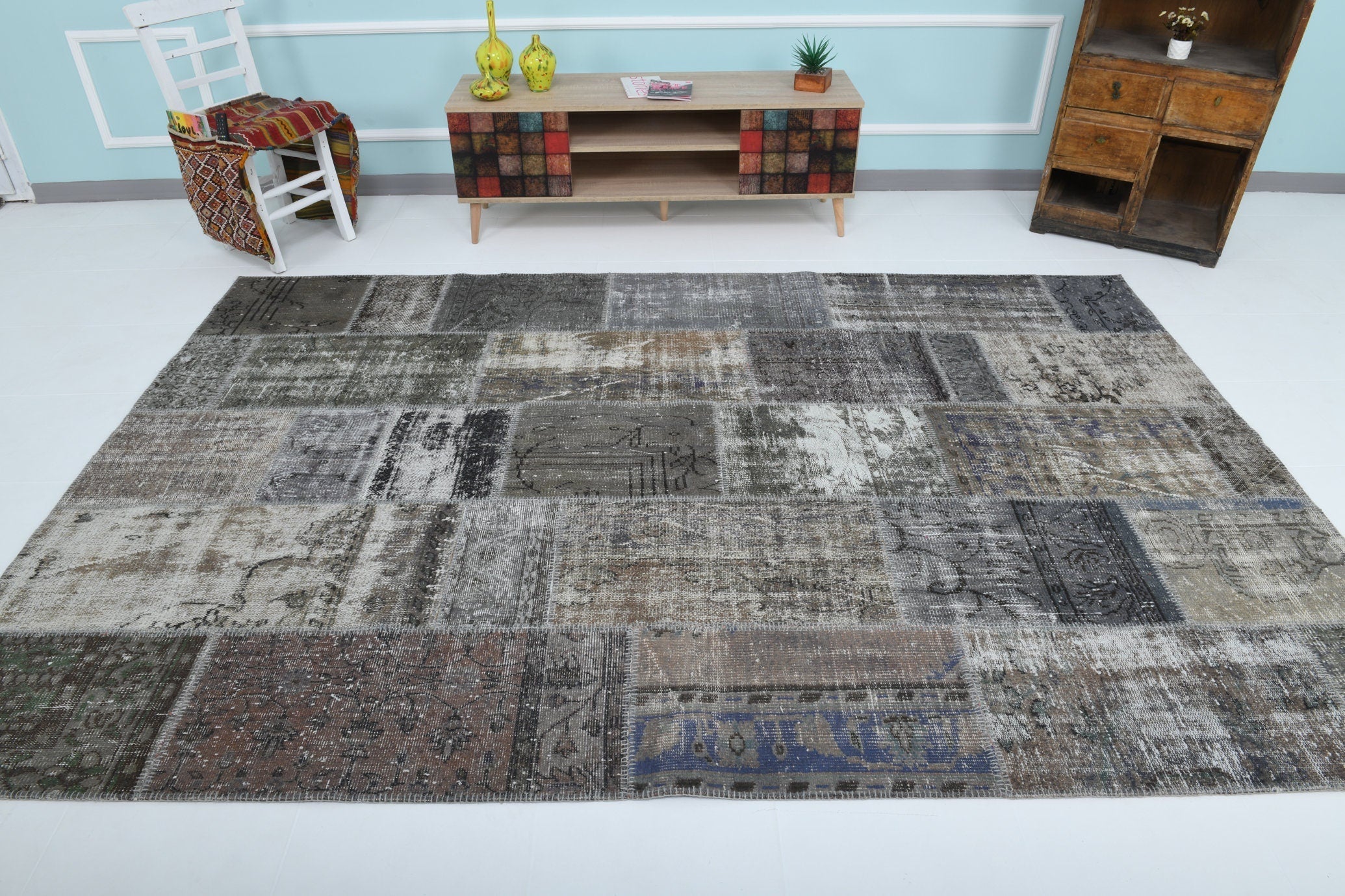 Turkish Vintage Patchwork Rug 9’11’ x 6’7’