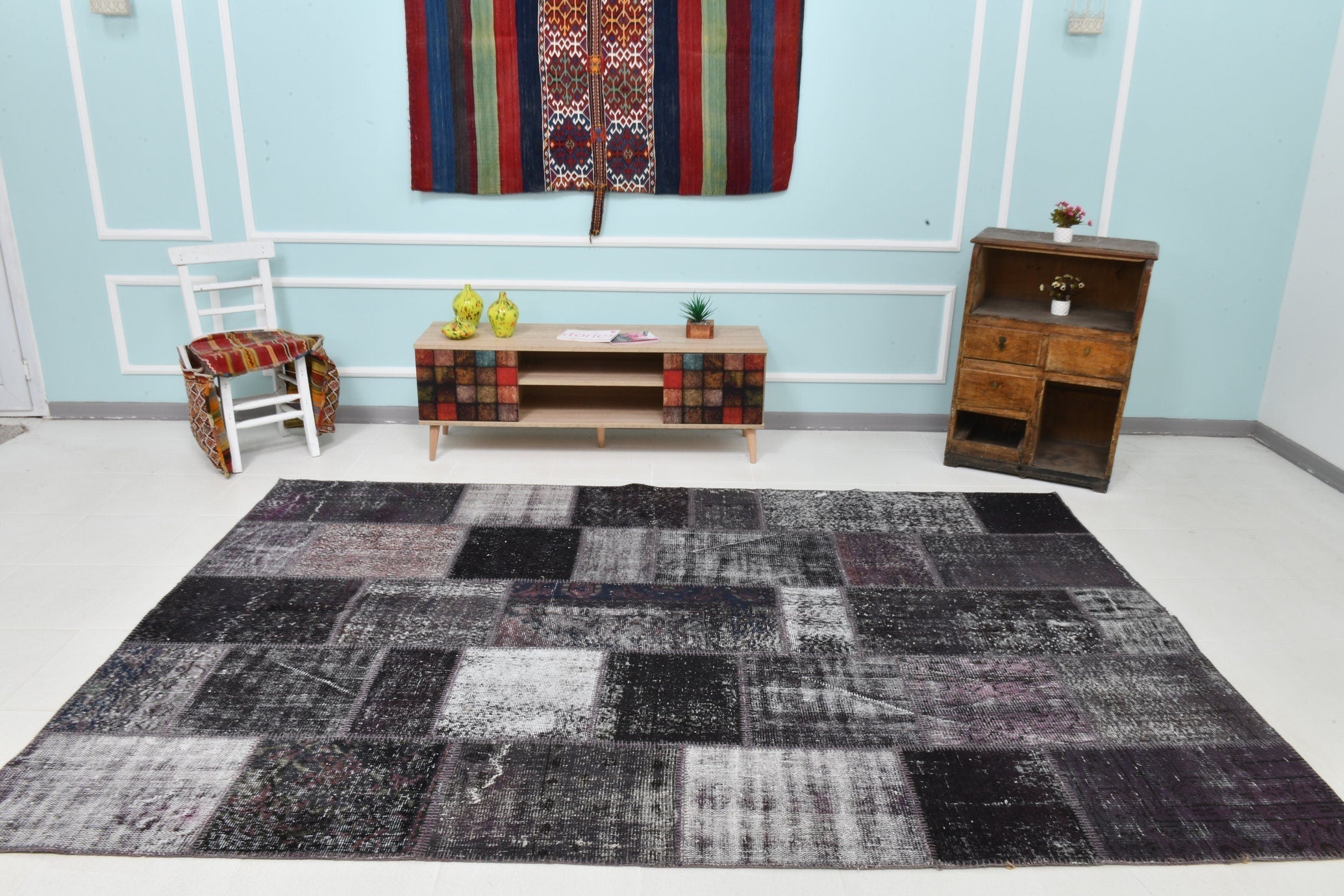 Turkish Vintage Patchwork Rug 9’11’ x 6’8’