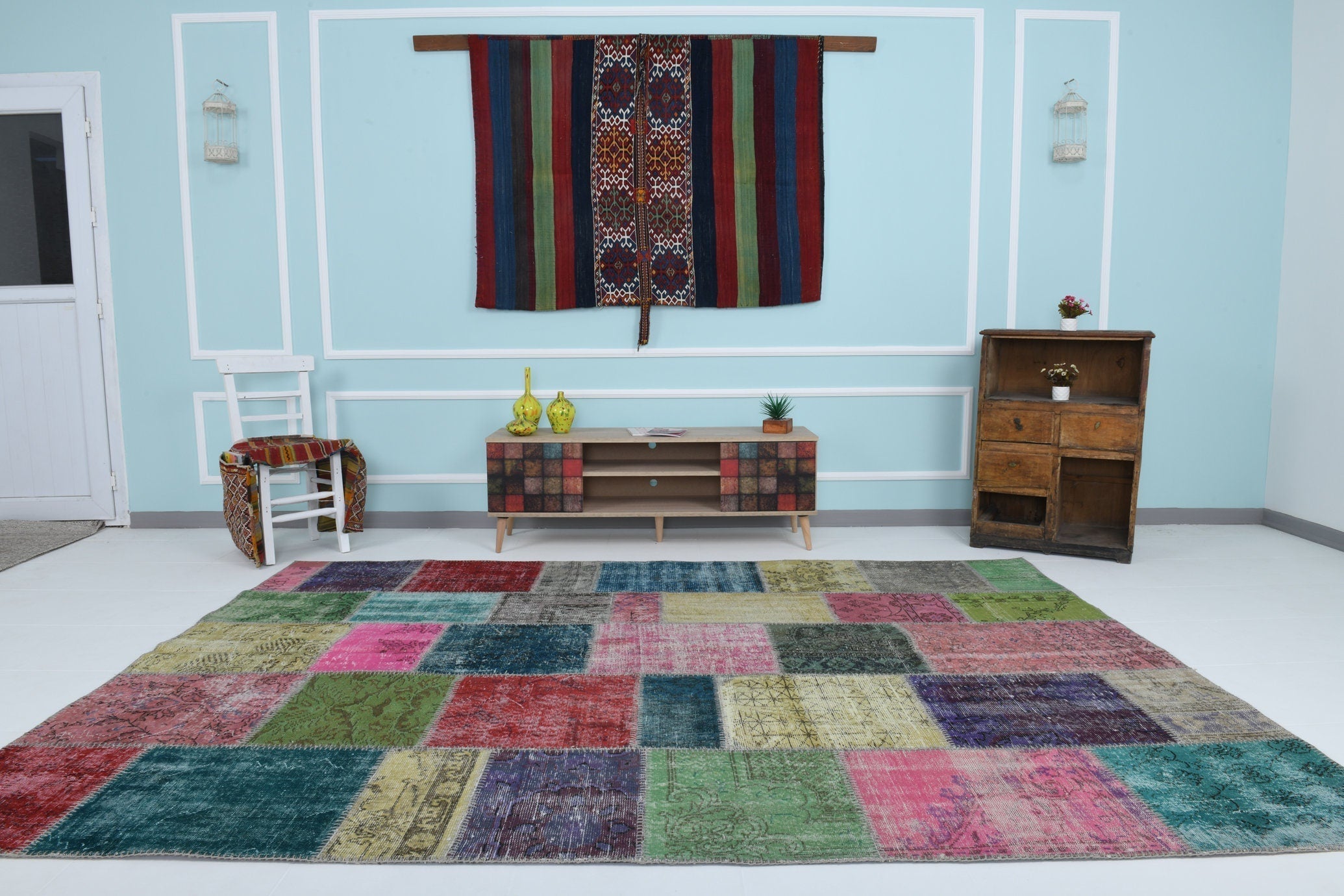 Turkish Vintage Patchwork Rug 9’11’ x 7’1’