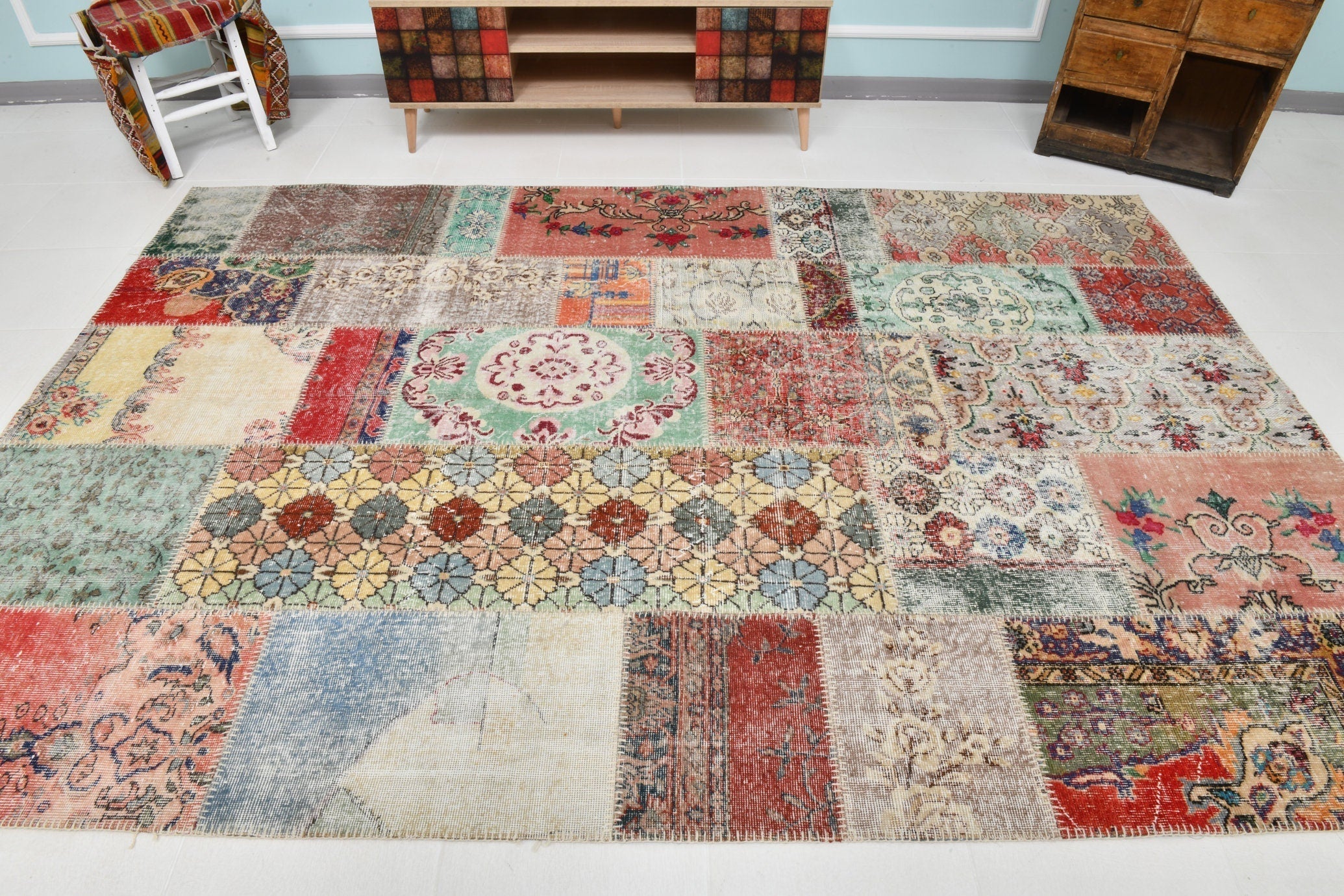 Turkish Vintage Patchwork Rug 9’12’ x 6’10’