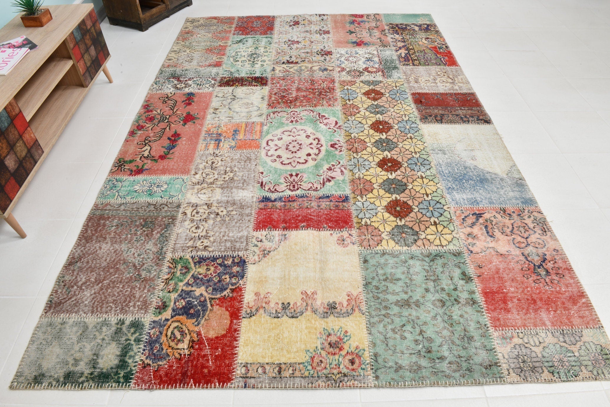 Turkish Vintage Patchwork Rug 9’12’ x 6’10’