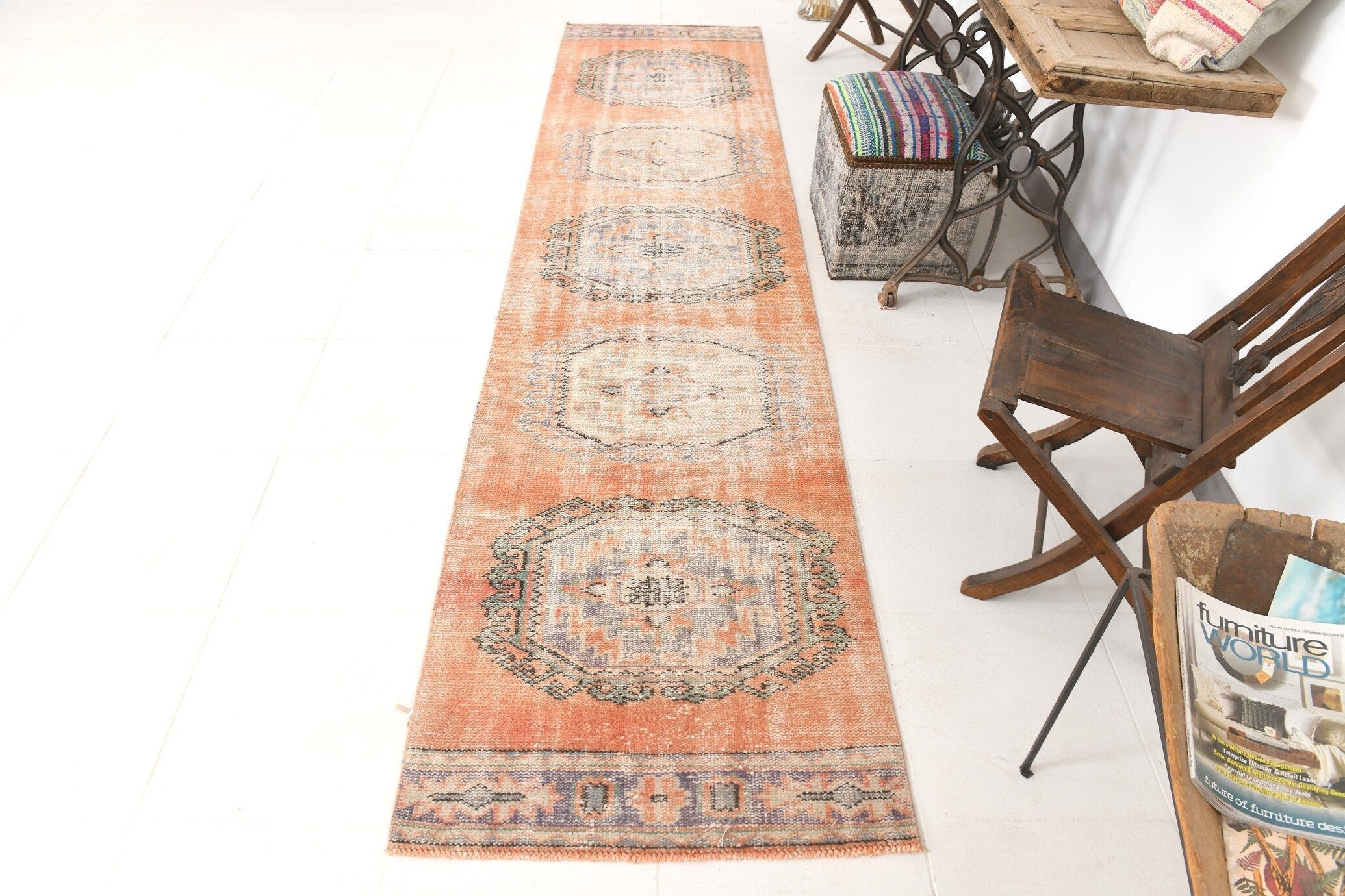 Turkish Vintage Rug  2'7" x 11'1" ft