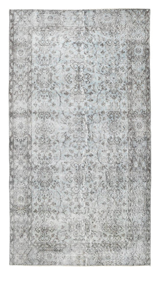Turkish Vintage Grey Distressed Area Rug Floral Pattern
