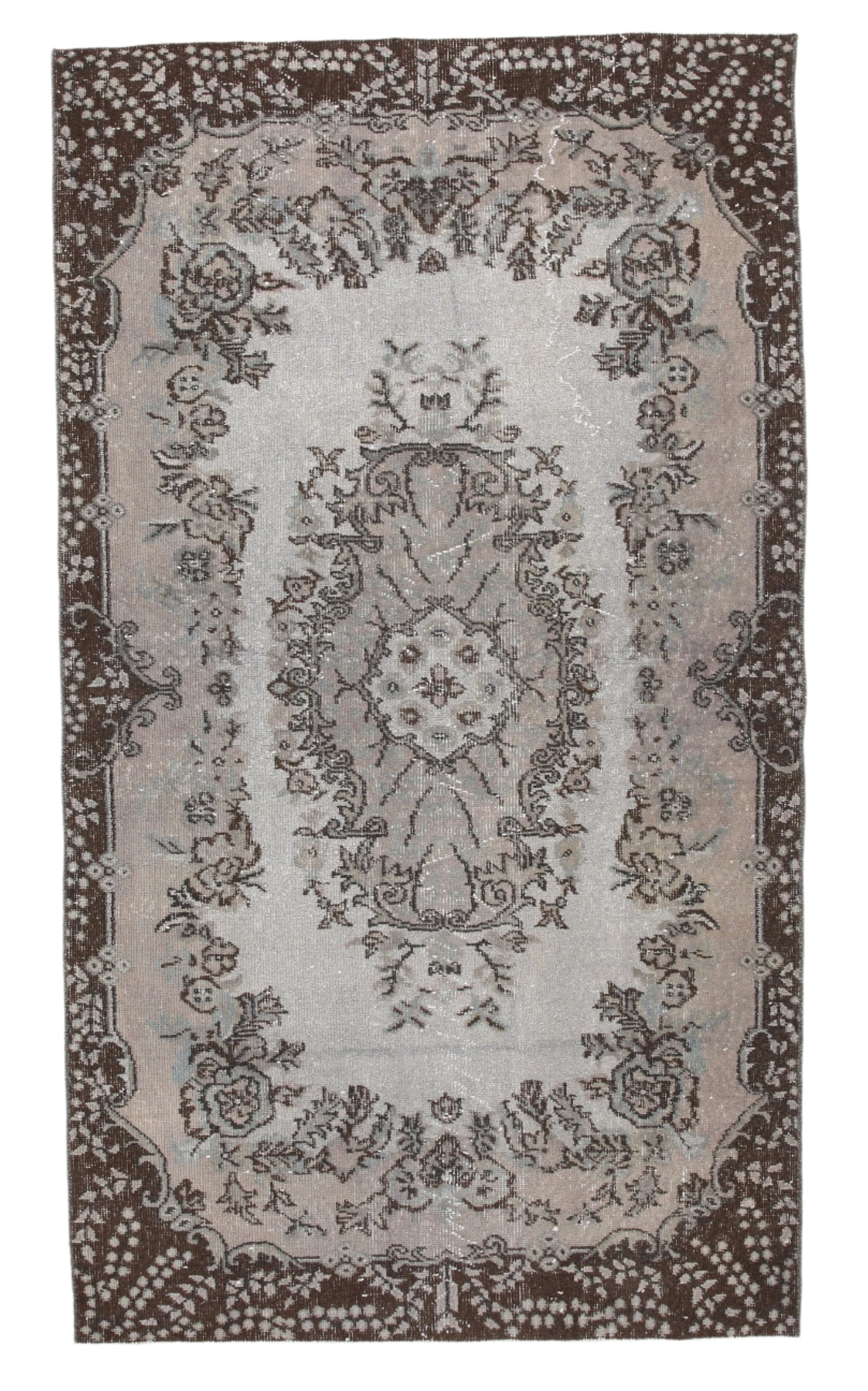 Distressed Vintage Turkish Area Rug with Floral Design 3'10" x 6'10" ft