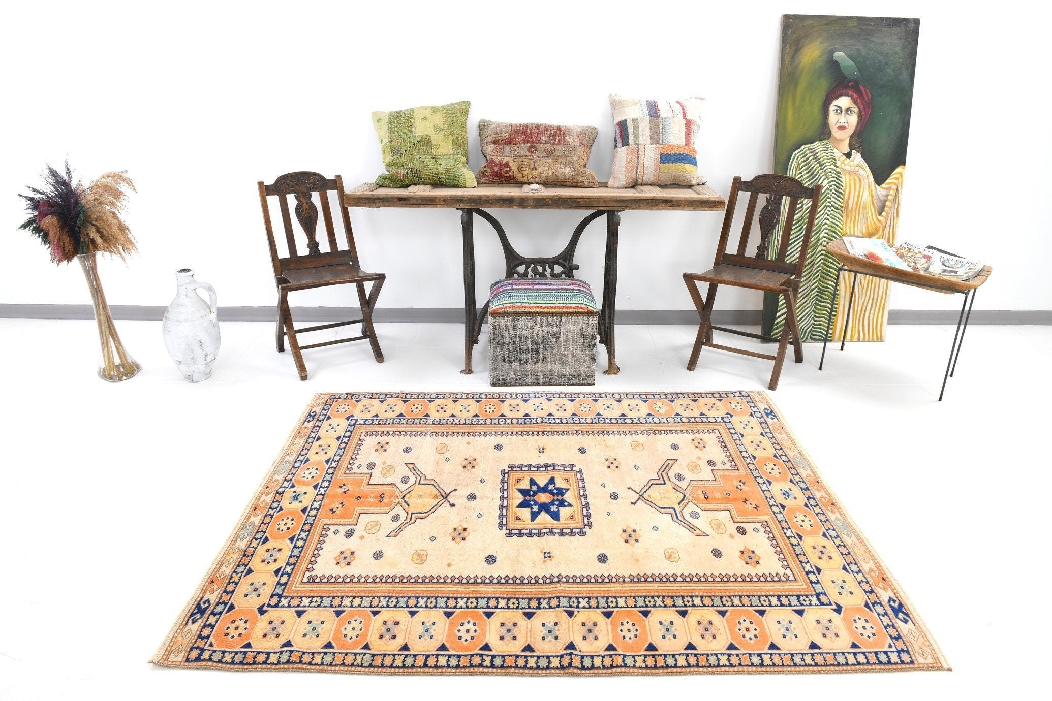 Turkish Vintage Rug  4'11" x 6'6" ft