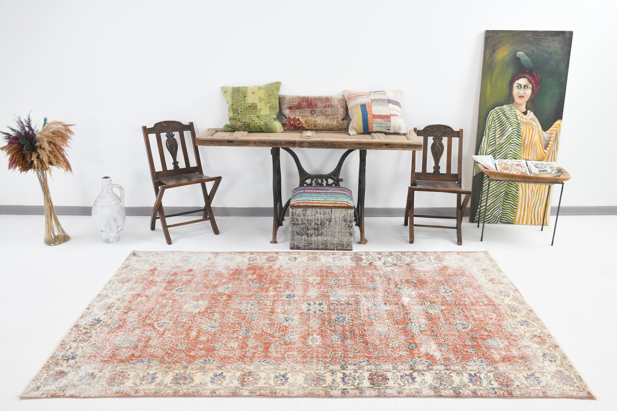 Turkish Vintage Rug  4'11" x 8'6" ft