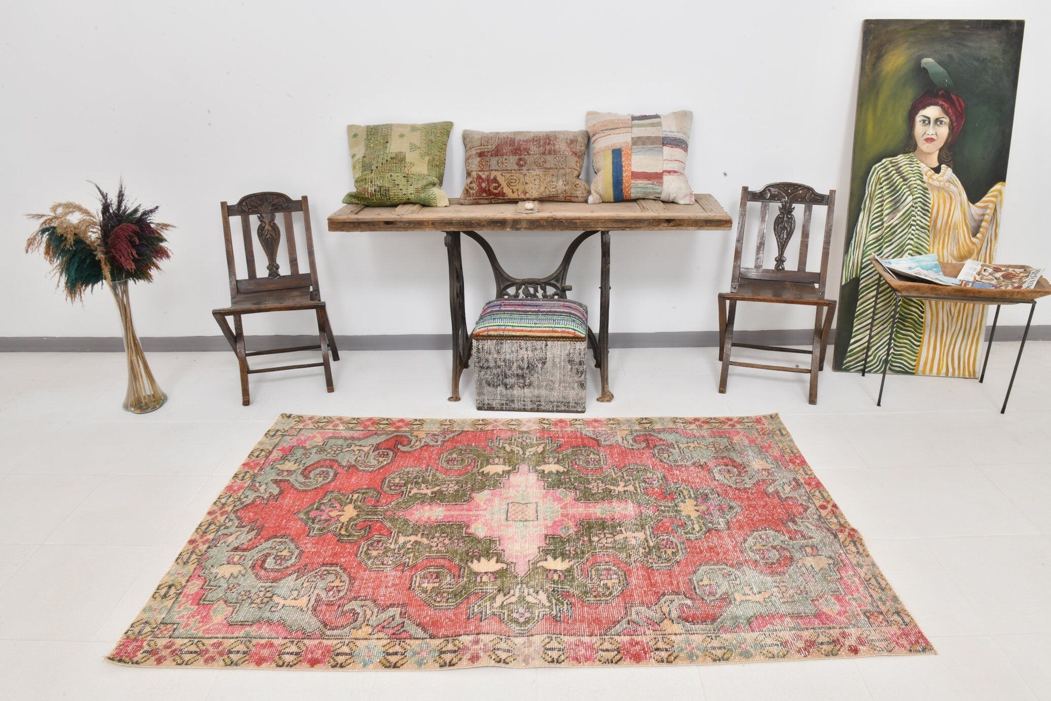 Turkish Vintage Rug  4'4" x 6'12" ft
