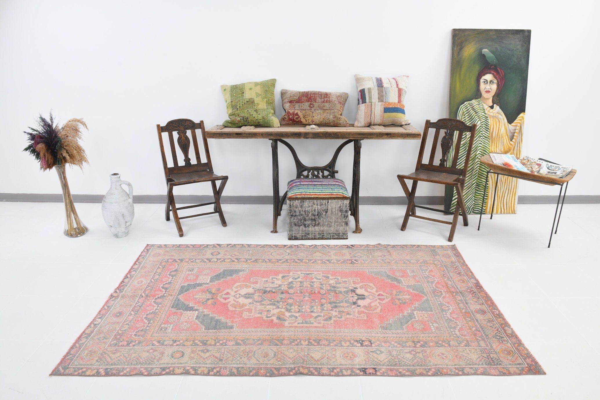 Turkish Vintage Rug  4'4" x 7'6" ft