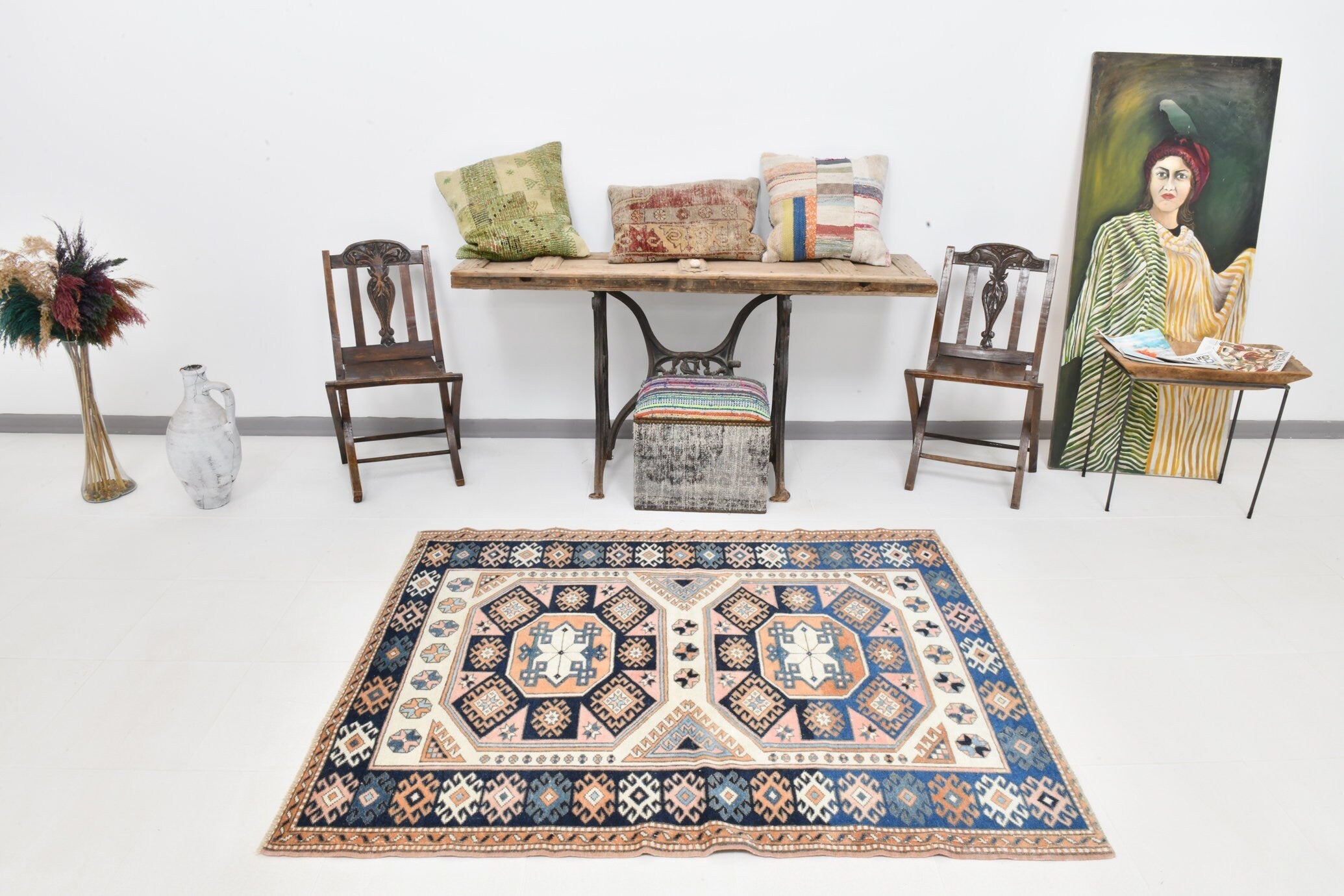 Turkish Vintage Rug  4'6" x 5'8" ft