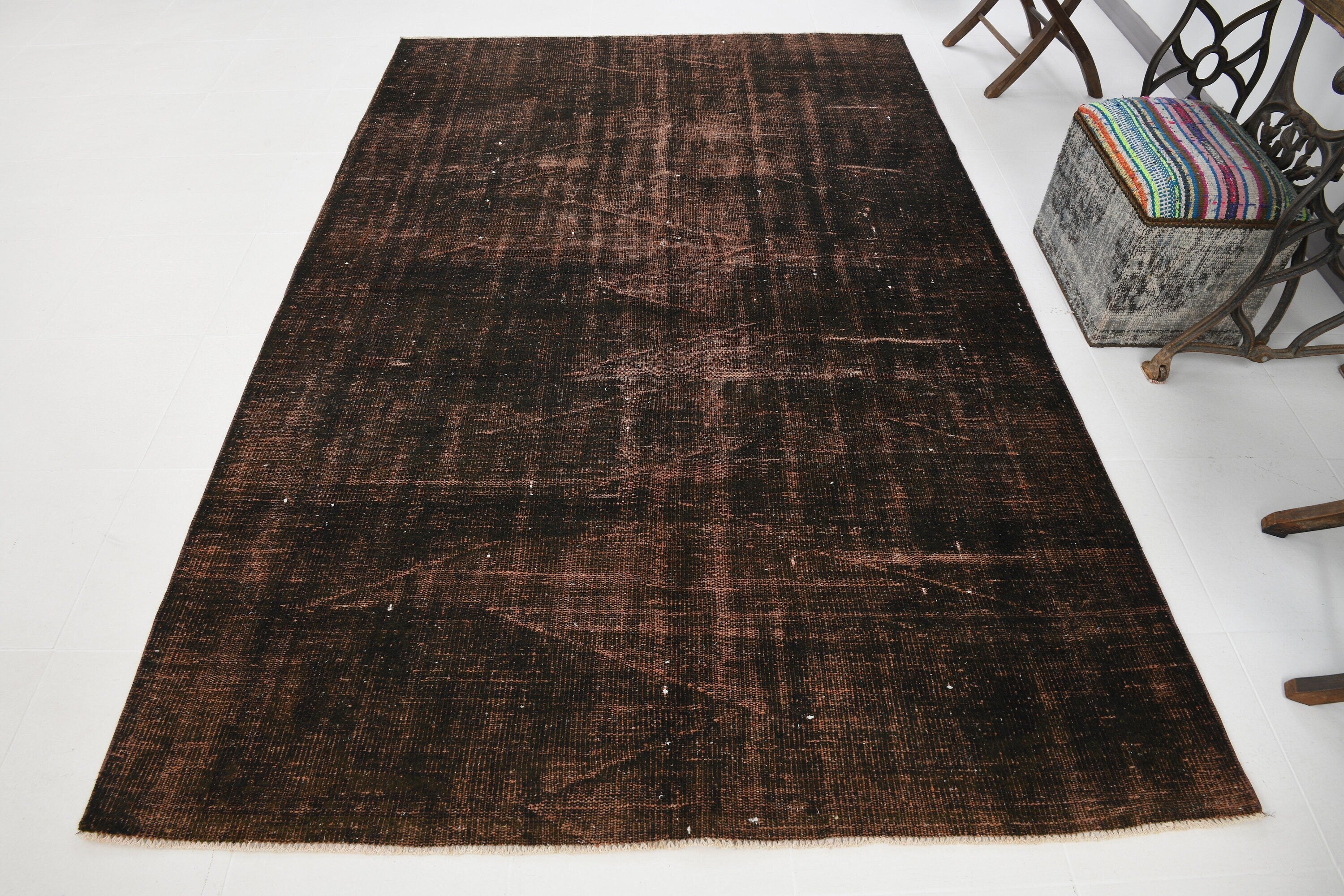 One of a kind Turkish Vintage Rug 5'10" x 9'0" ft, Dark Black