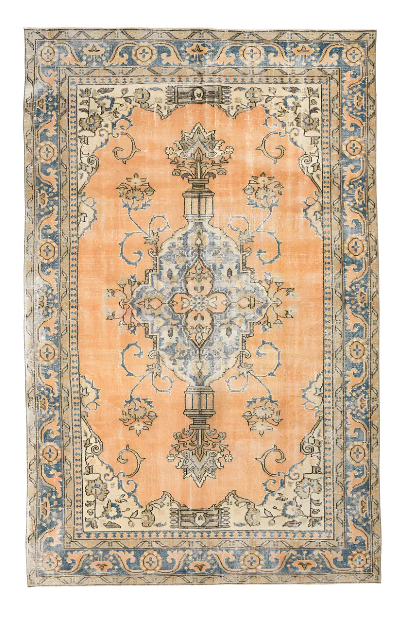 Turkish Vintage Rug 5’11’’ x 9’4’’ ft Terracotta cream