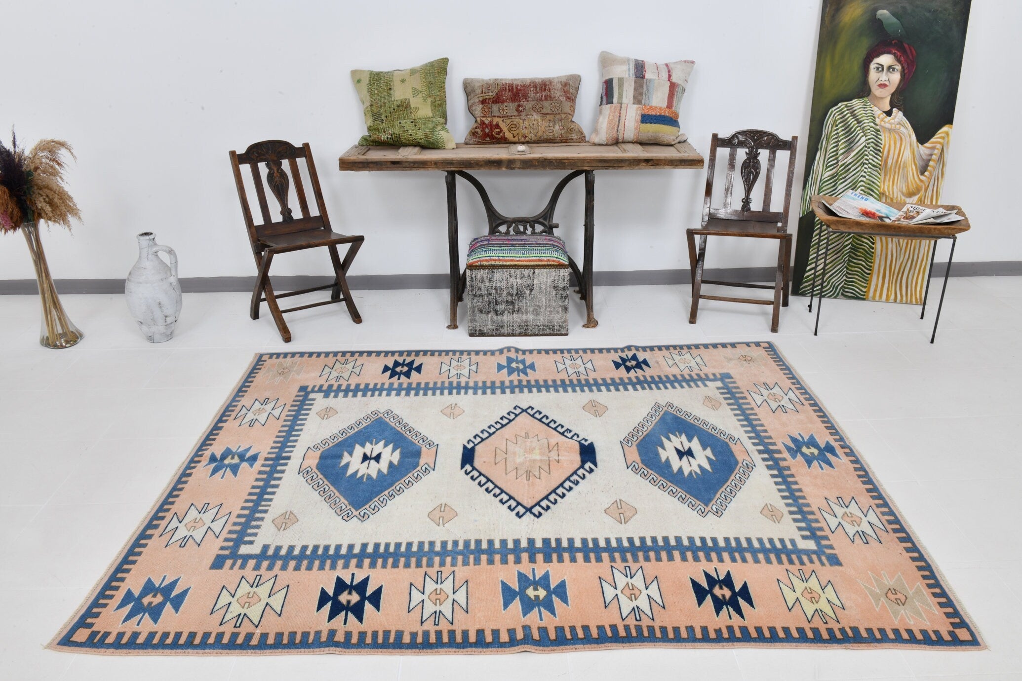 Turkish Vintage Rug  5'12" x 7'8" ft