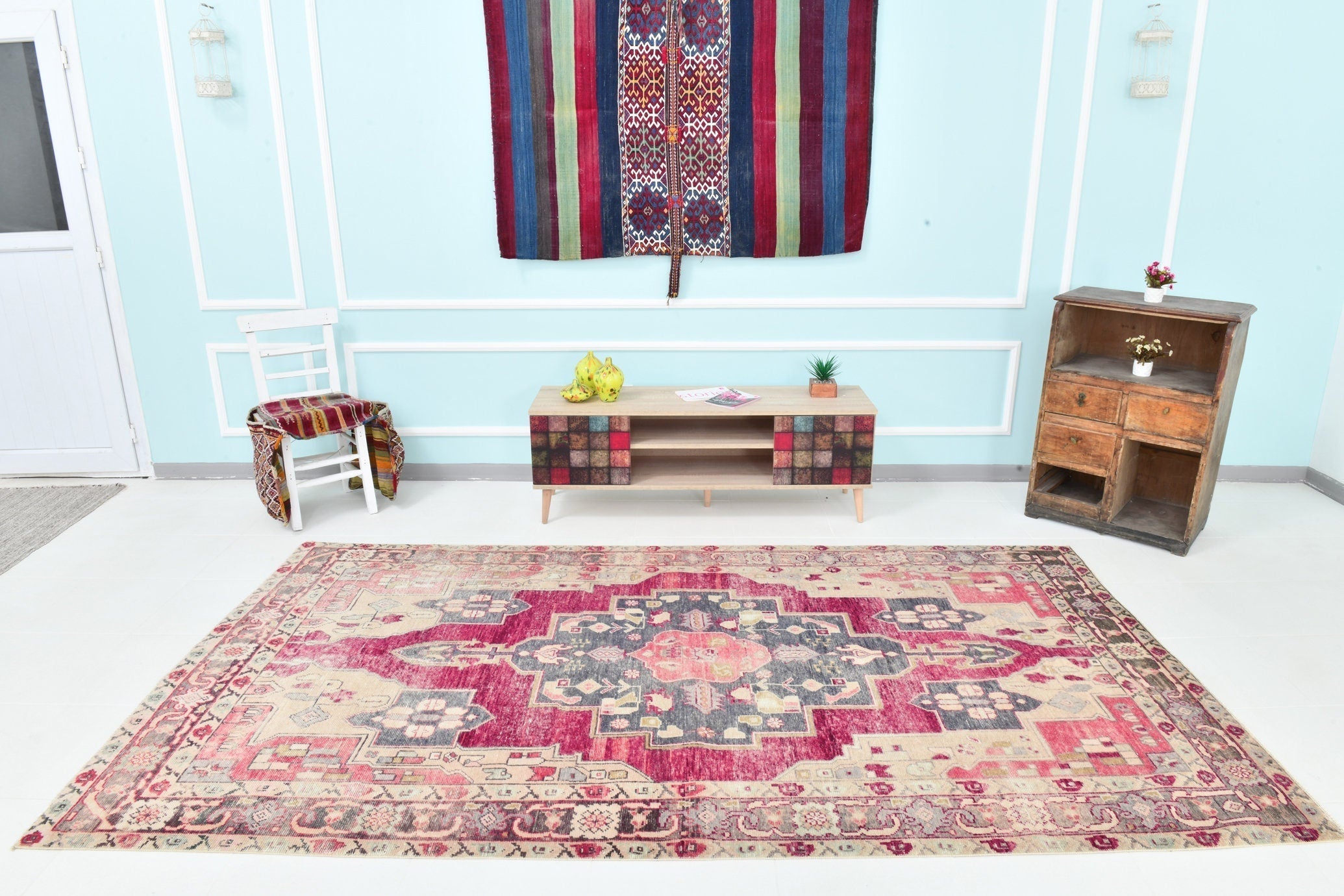 Turkish Vintage Rug 5’6’ x 10’1’ Red,Black