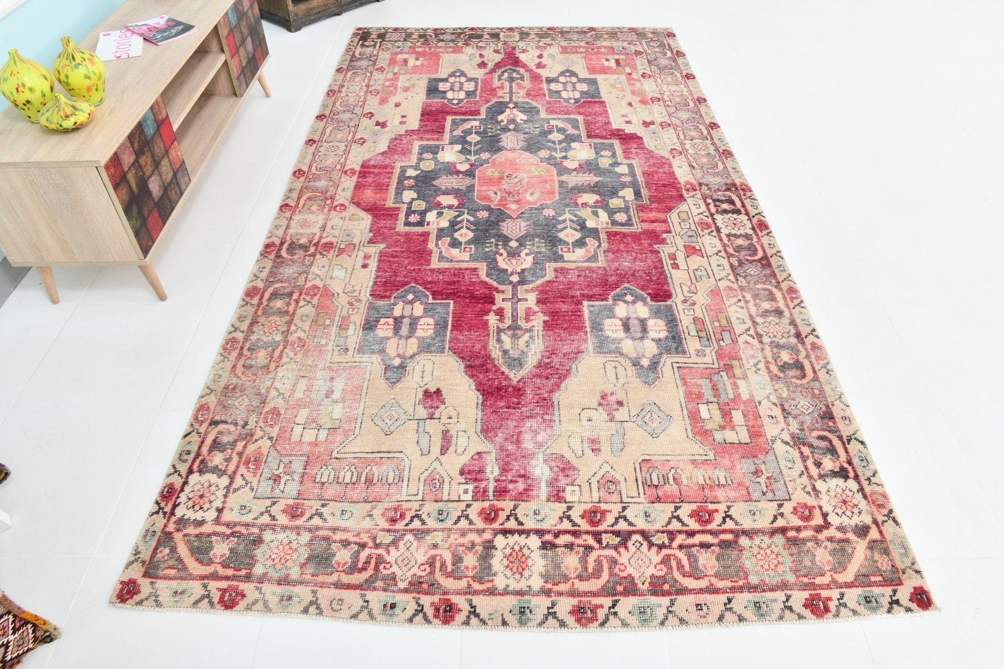 Turkish Vintage Rug 5’6’ x 10’1’ Red,Black
