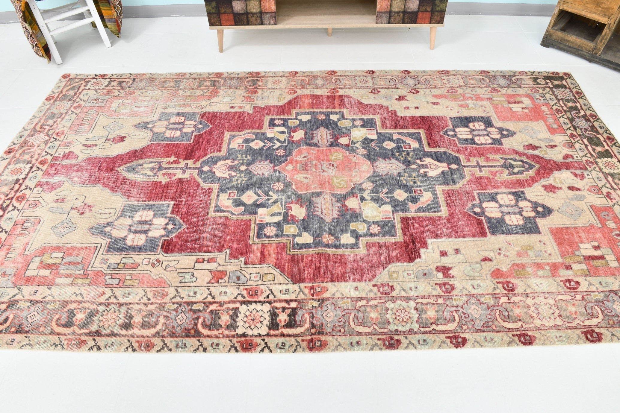 Turkish Vintage Rug 5’6’ x 10’1’ Red,Black