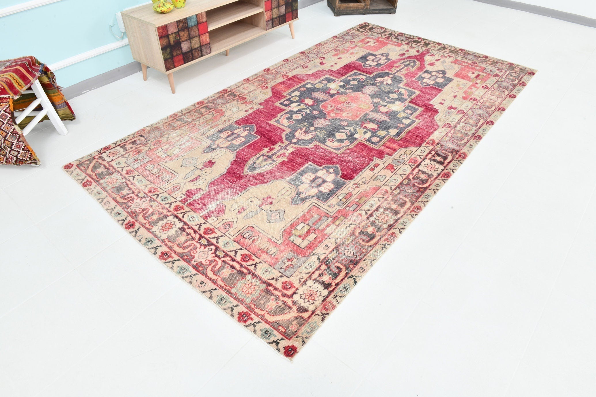 Turkish Vintage Rug 5’6’ x 10’1’ Red,Black