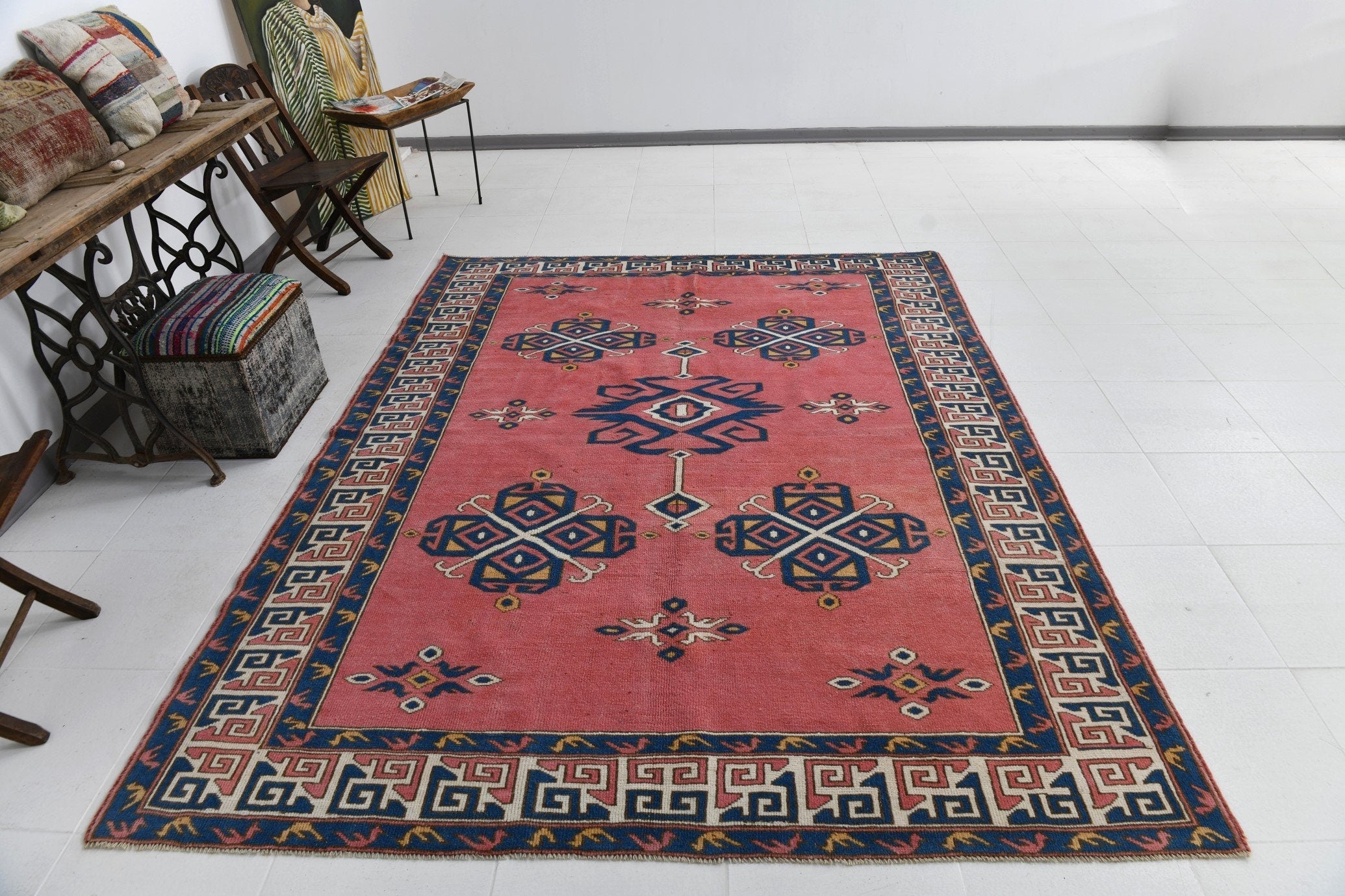 Turkish Vintage Rug  6'11" x 8'11" ft
