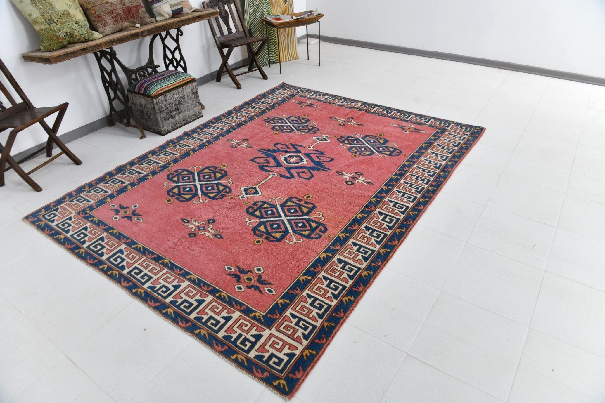 Turkish Vintage Rug  6'11" x 8'11" ft