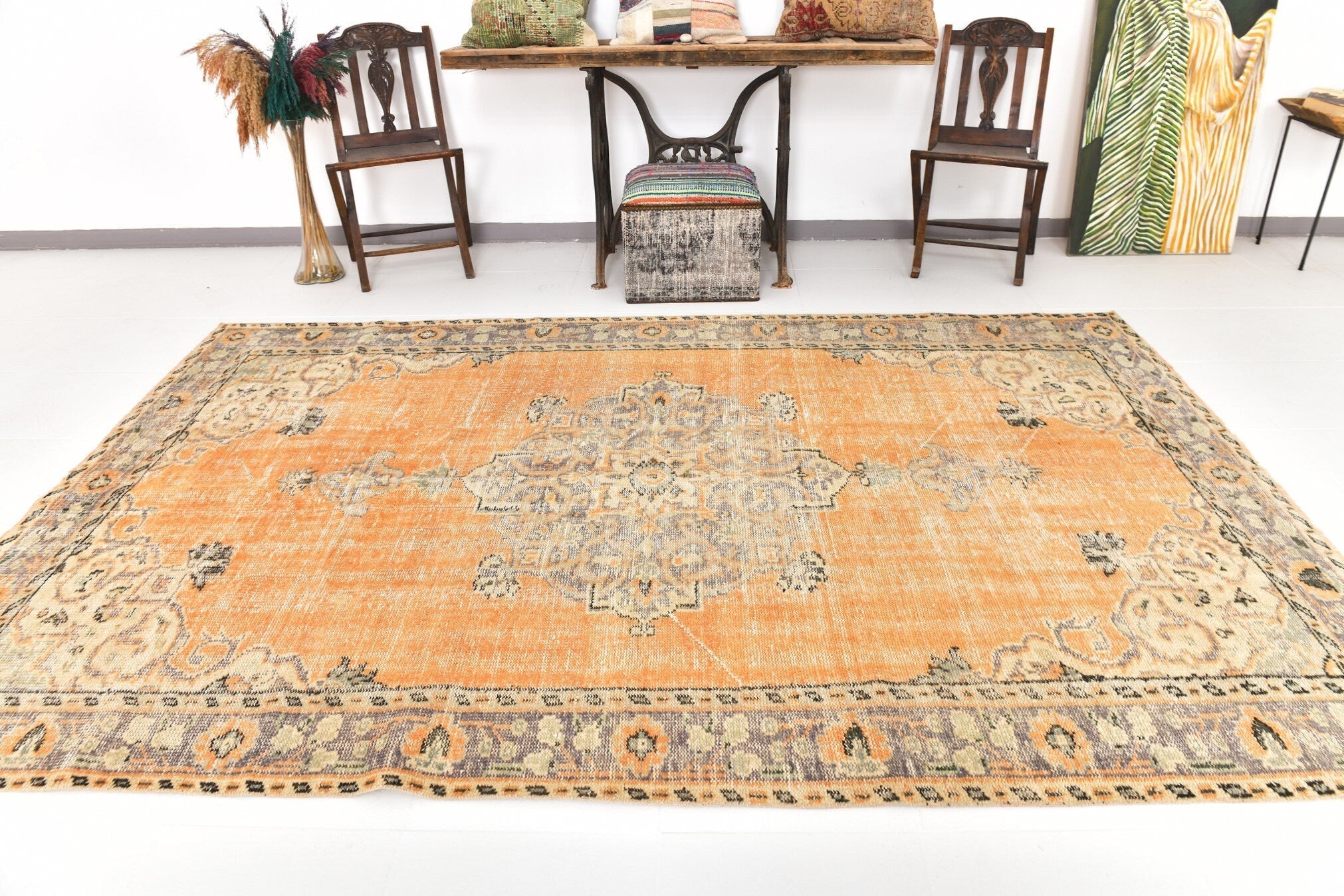 Turkish Vintage Rug  6'4" x 9'12" ft