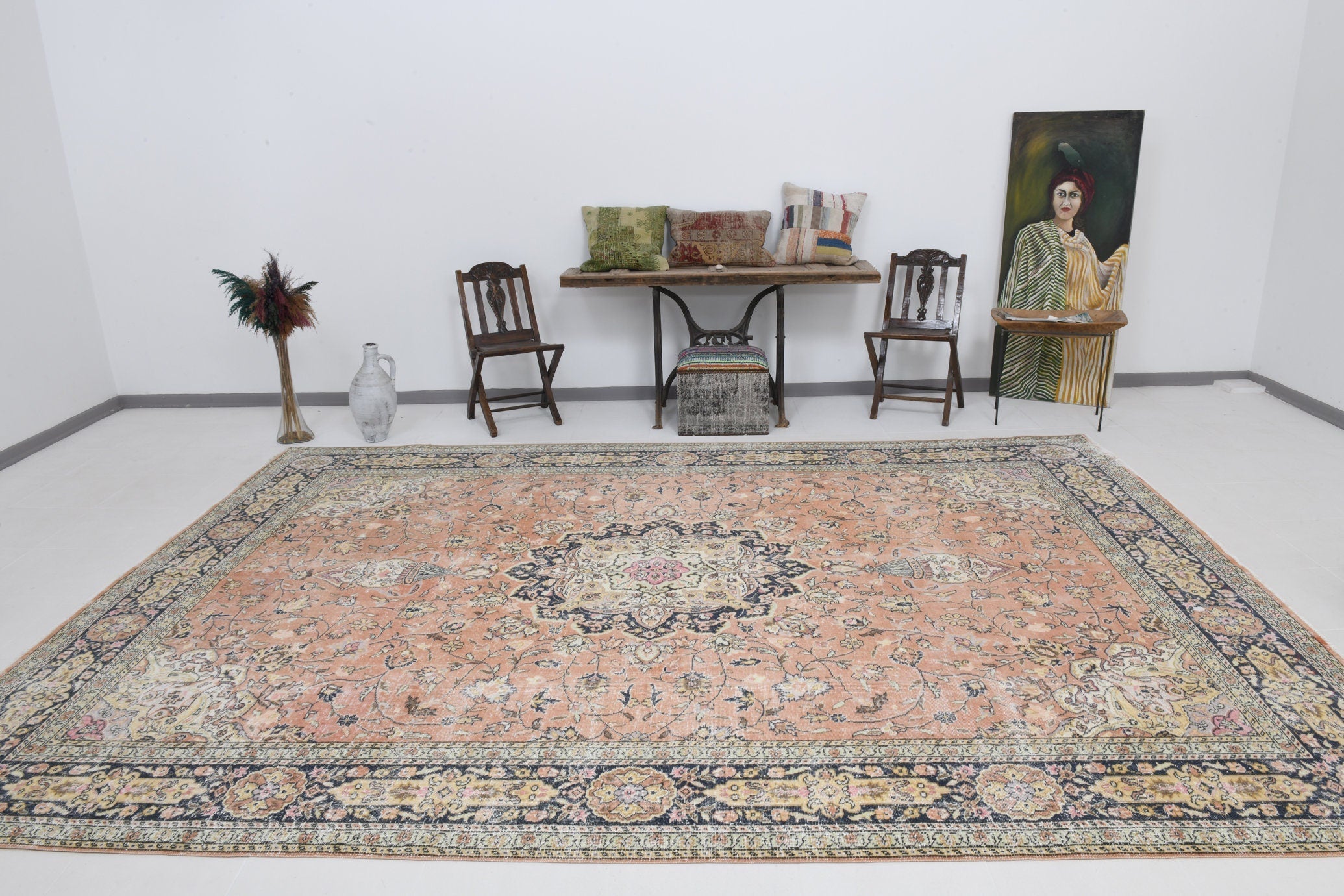 Turkish Vintage Rug  9'1" x 13'2" ft