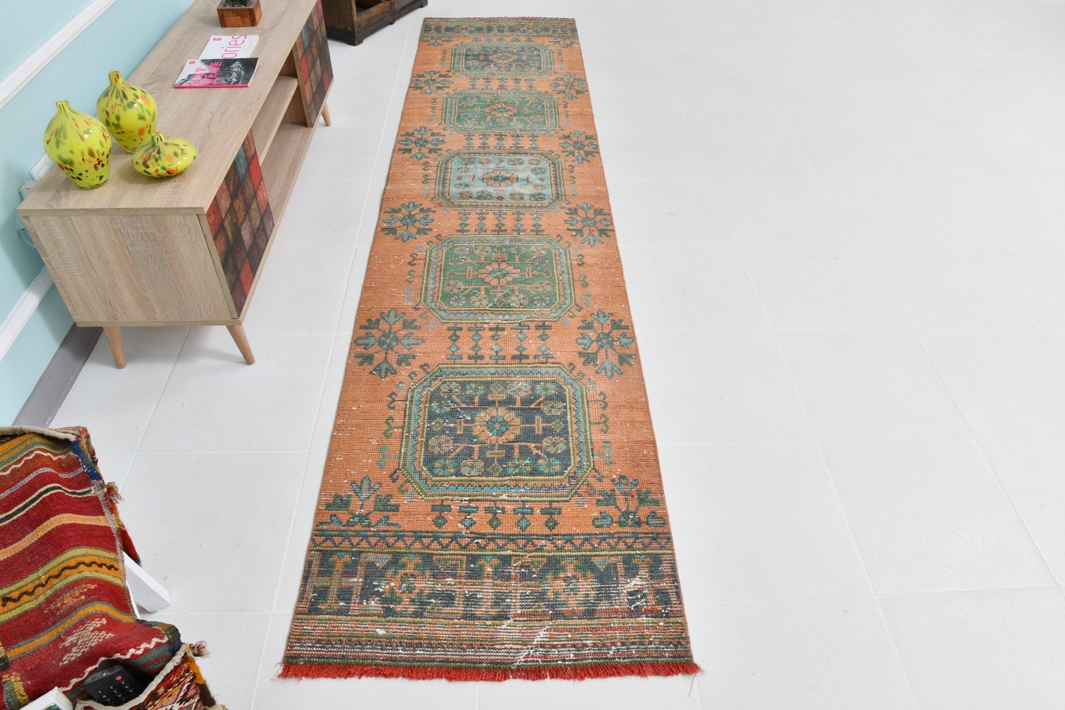 Turkish Vintage Runner Rug 10’11’ x 2’6’