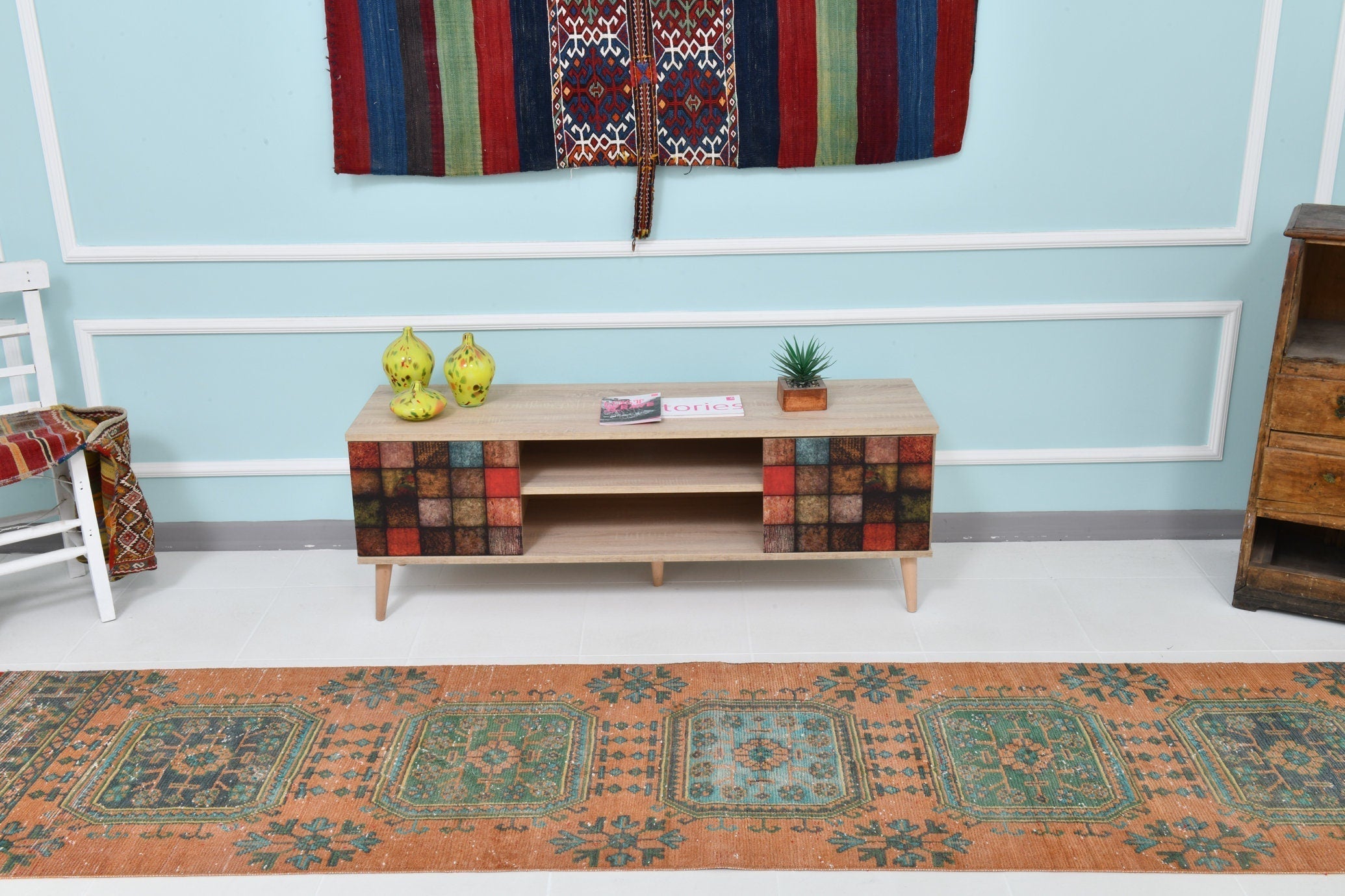 Turkish Vintage Runner Rug 10’11’ x 2’6’