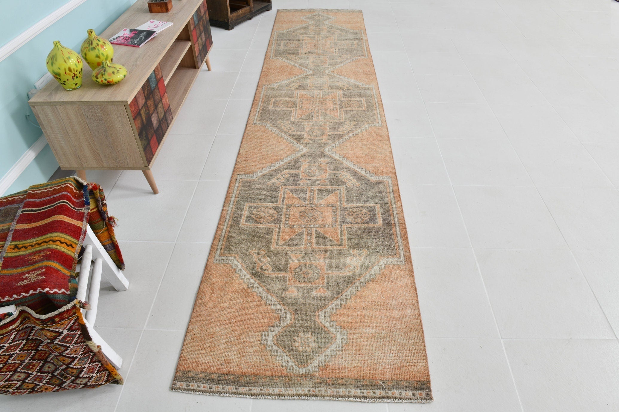 Turkish Vintage Runner Rug 11’12’ x 2’7’